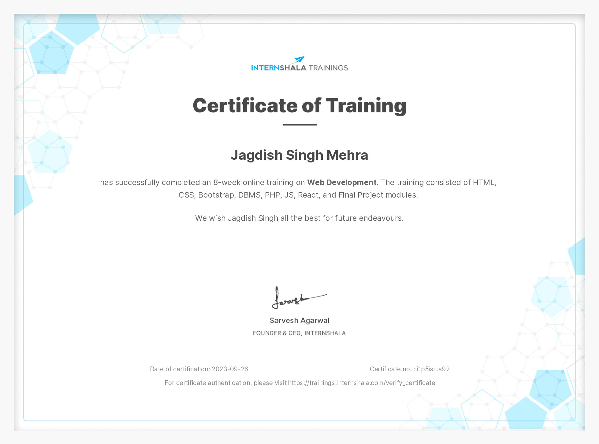 Certificate of completion