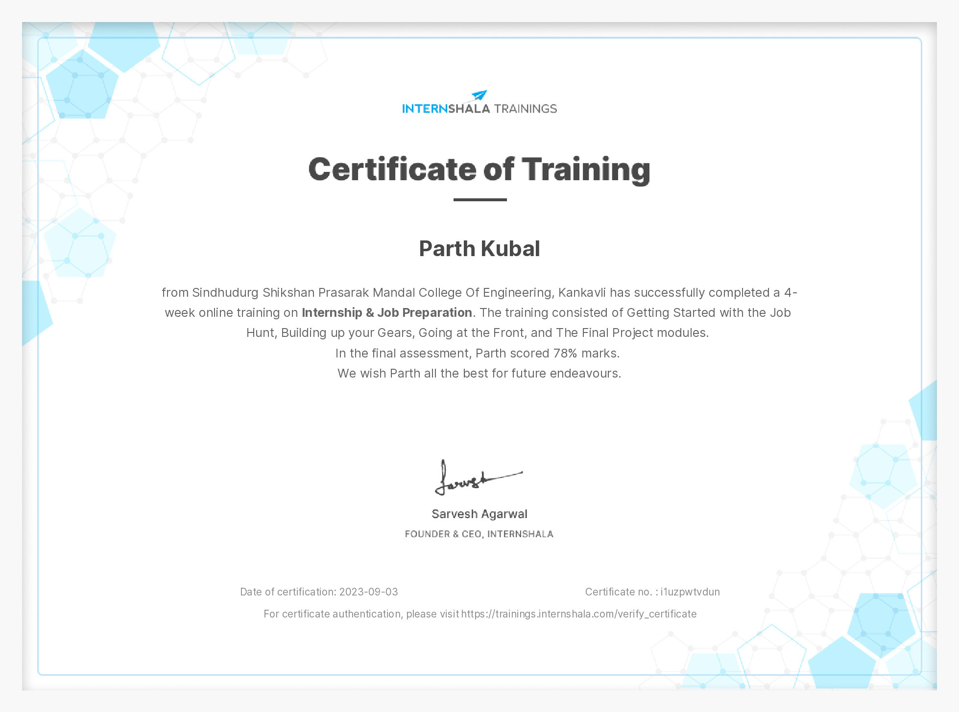Certificate of completion