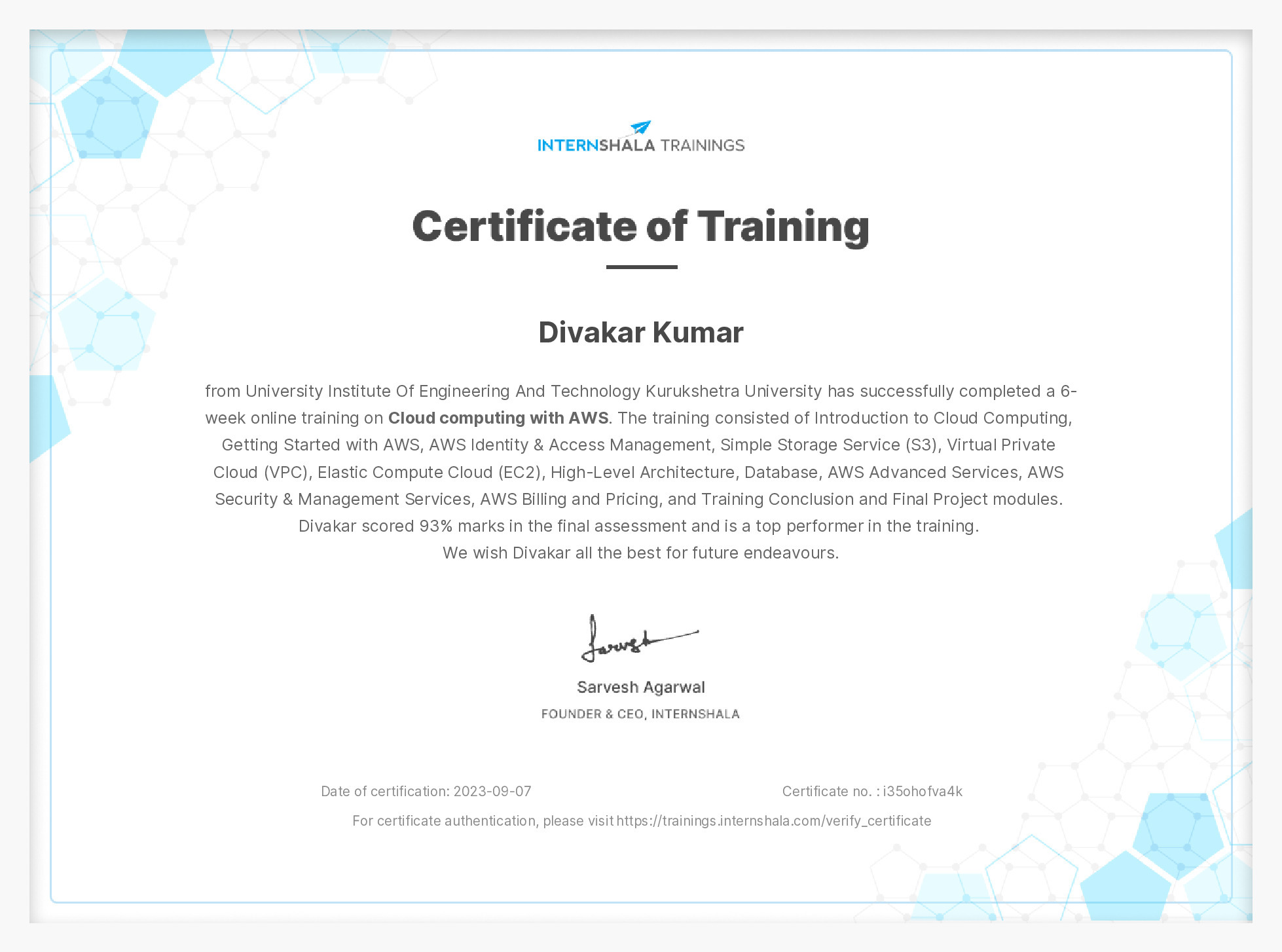 Certificate of completion