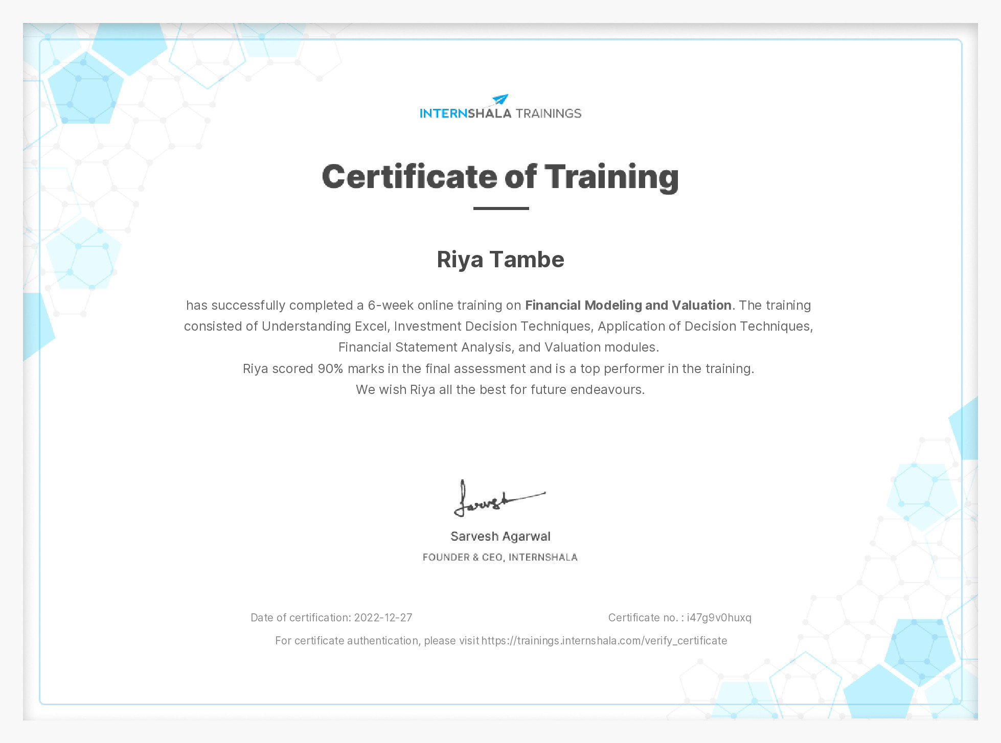 Certificate of completion