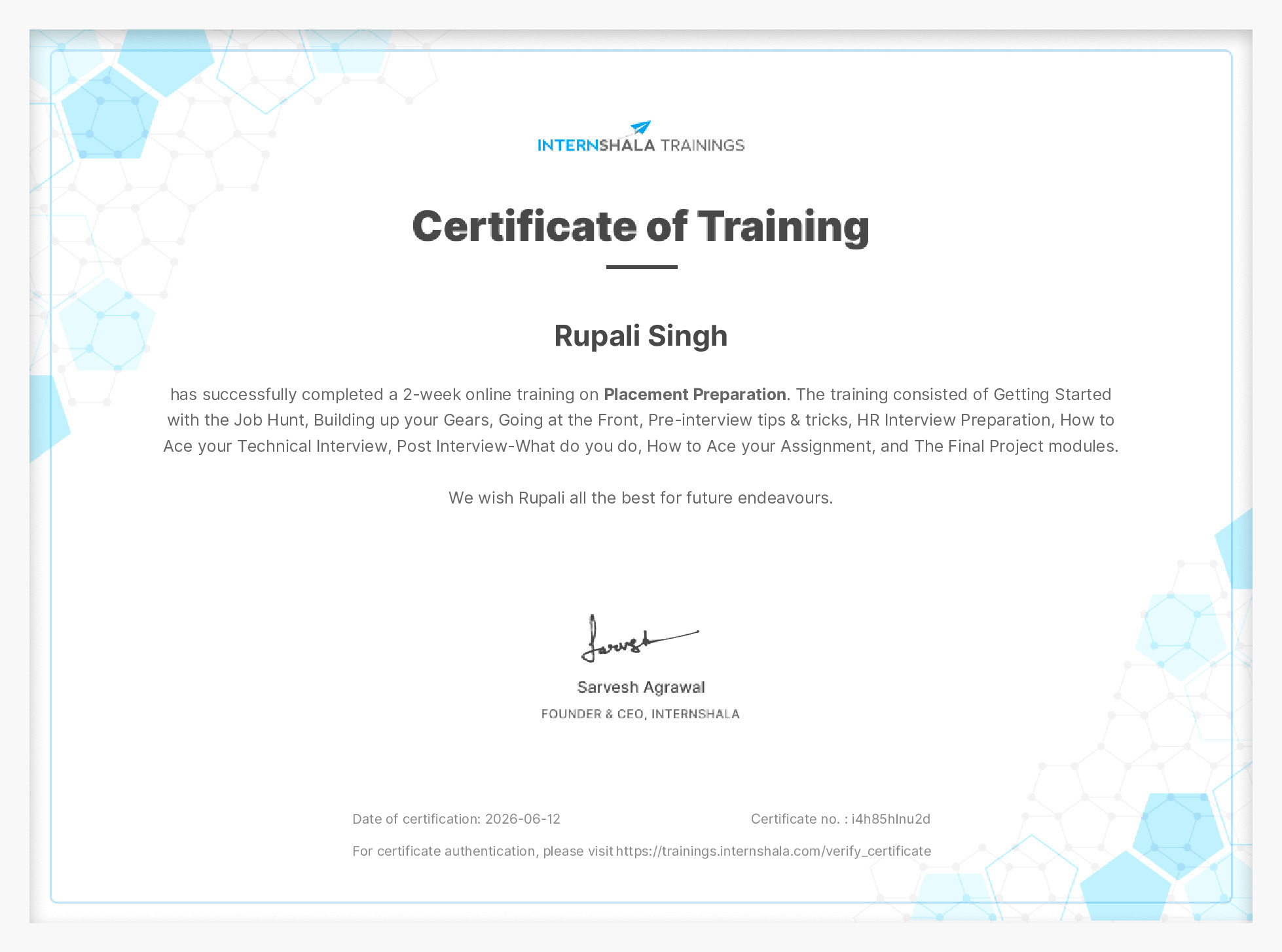 Certificate of completion