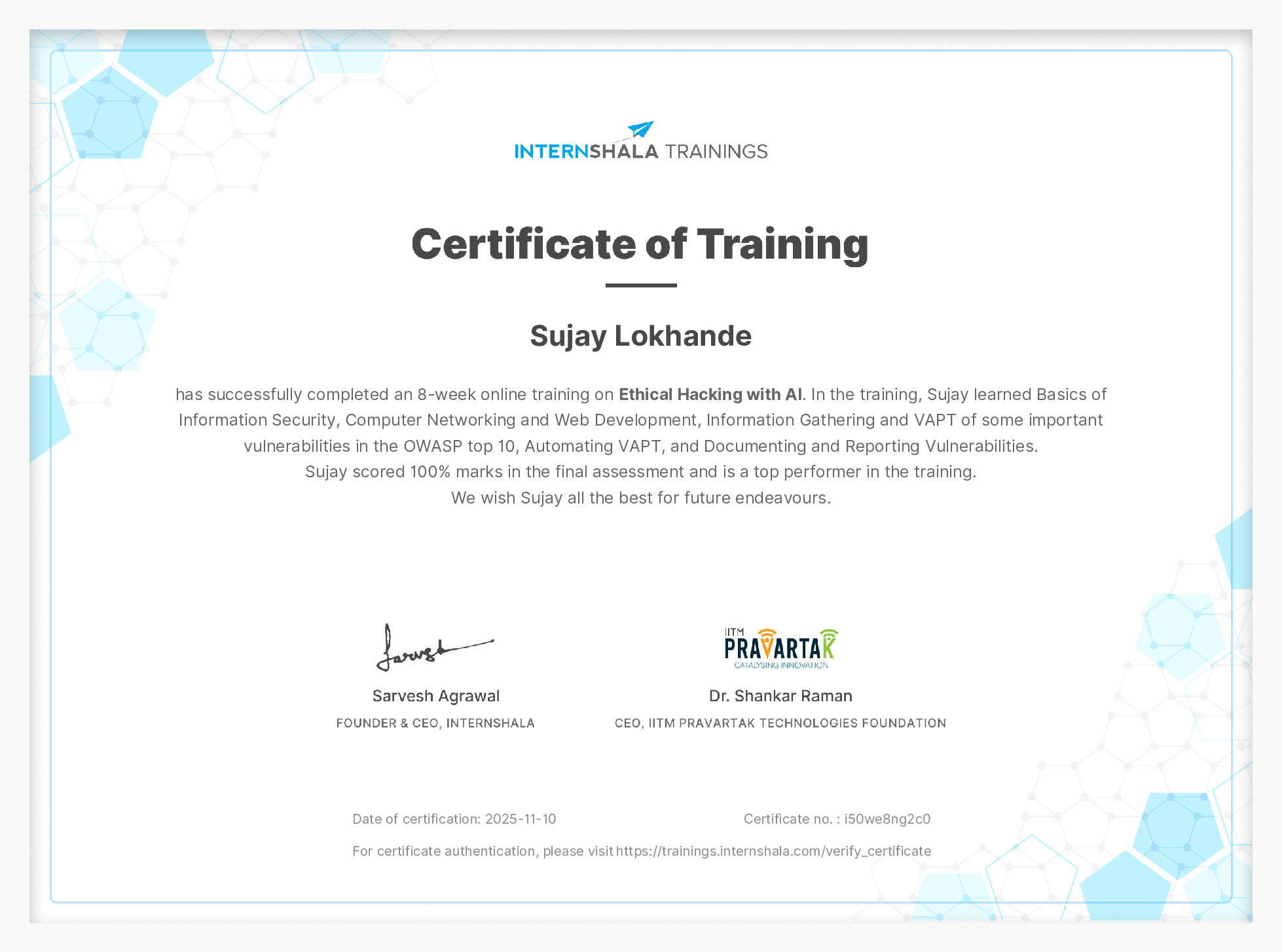 Certificate of completion