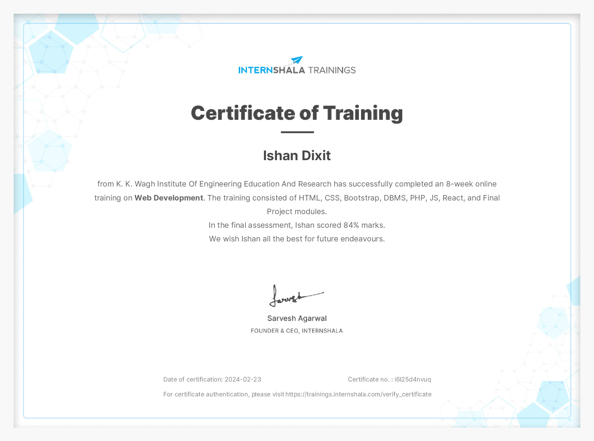 Certificate of completion