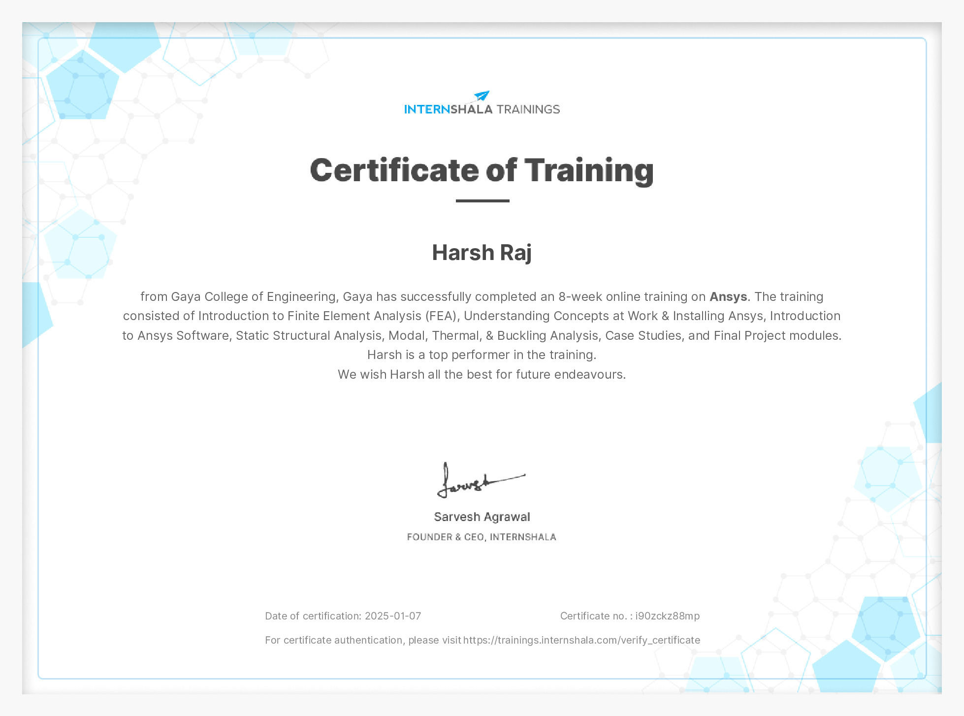 Certificate of completion