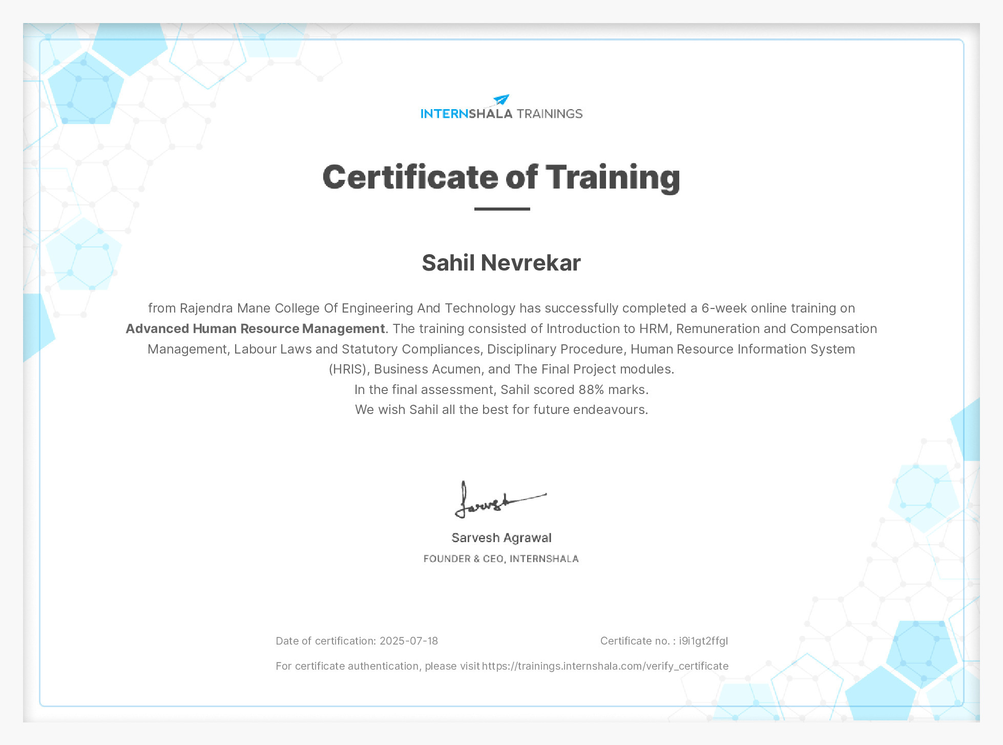 Certificate of completion