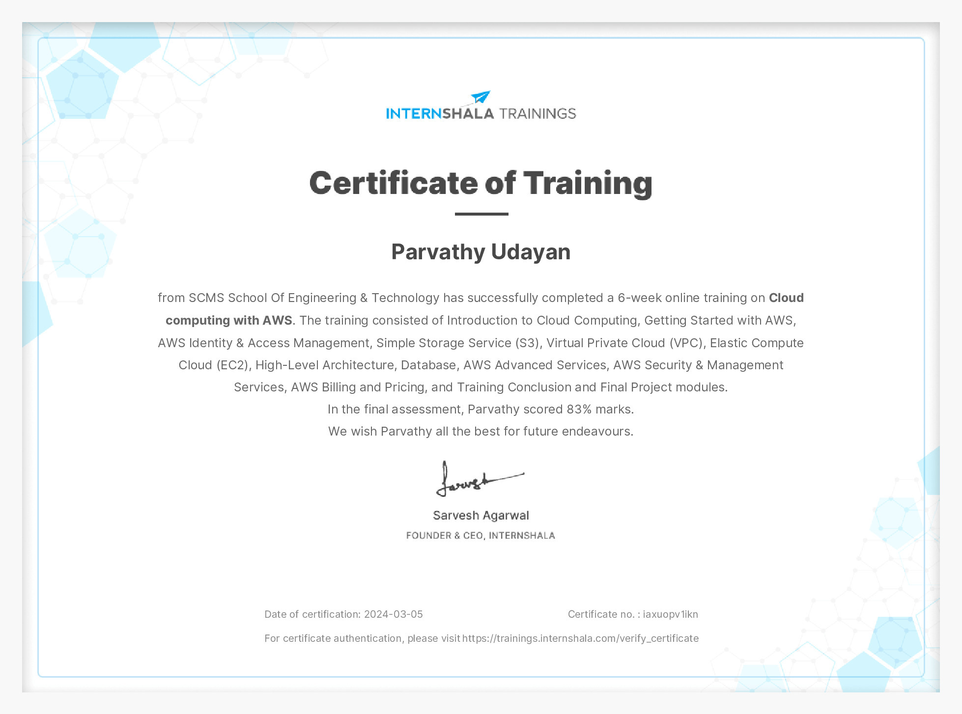 Certificate of completion