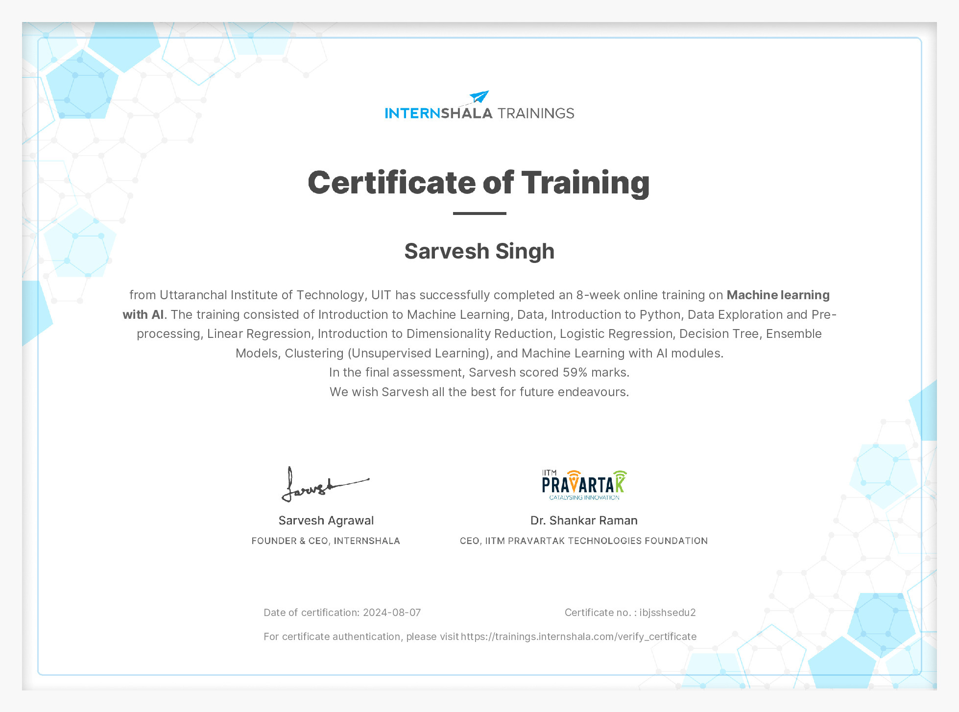 Certificate of completion