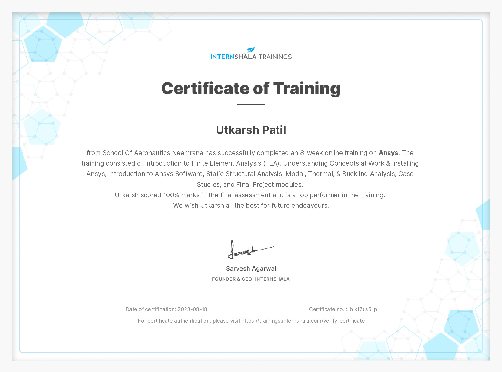 Certificate of completion