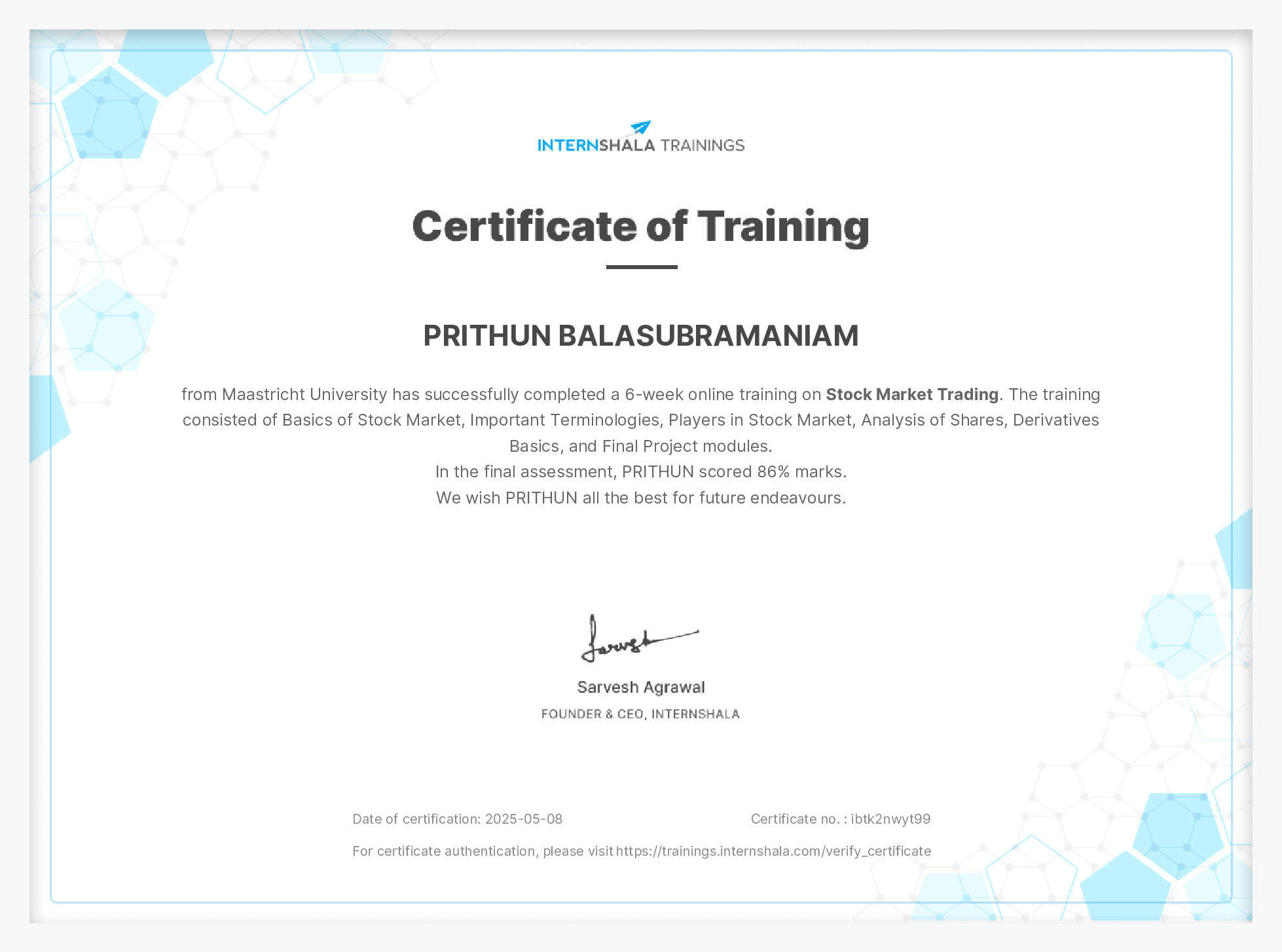 Certificate of completion