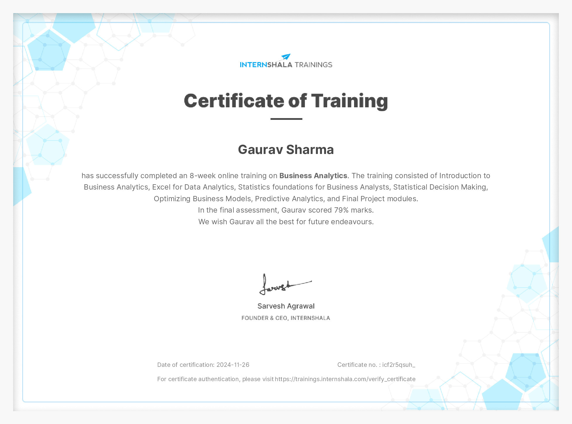 Certificate of completion