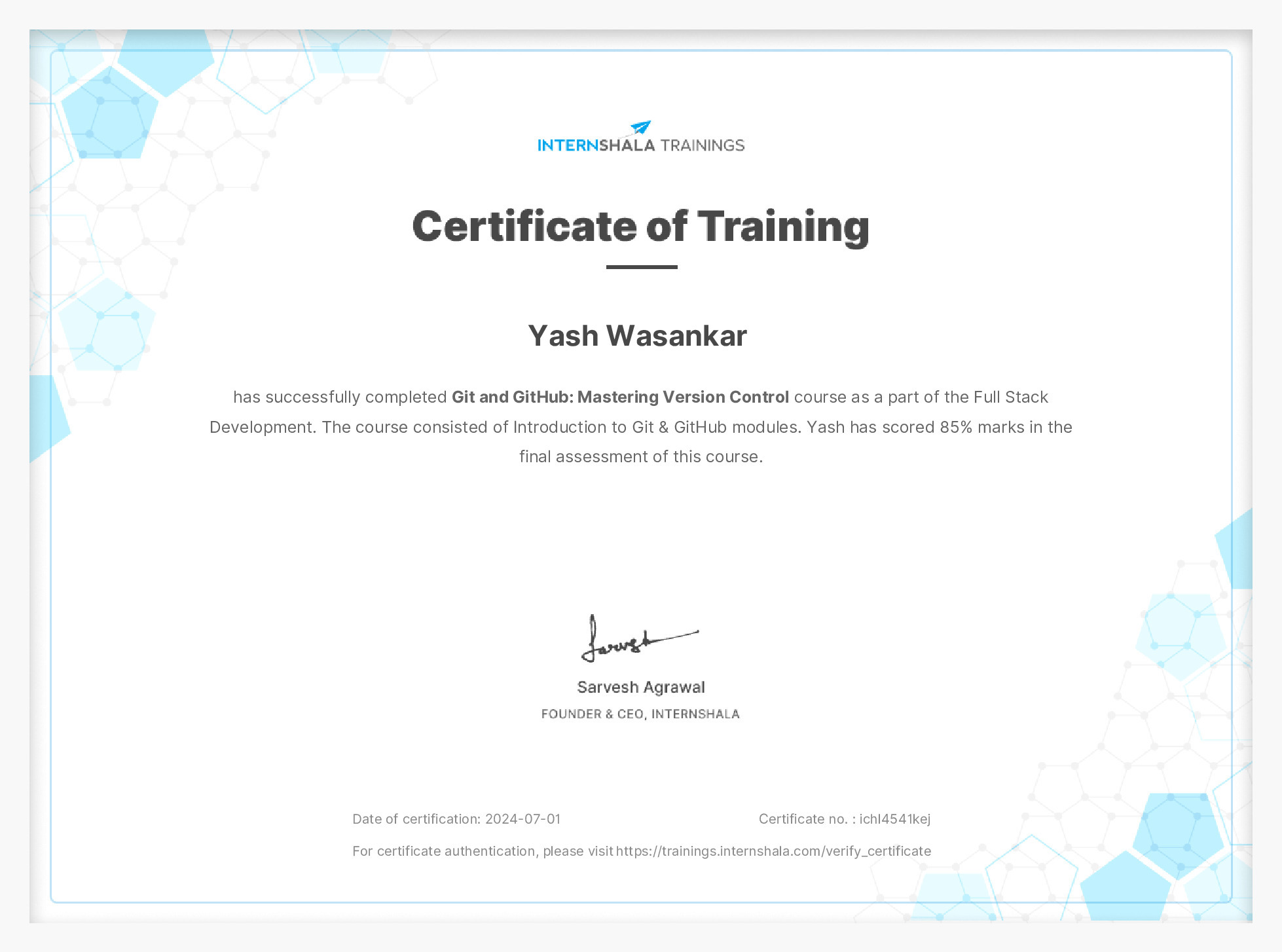 Certificate of completion