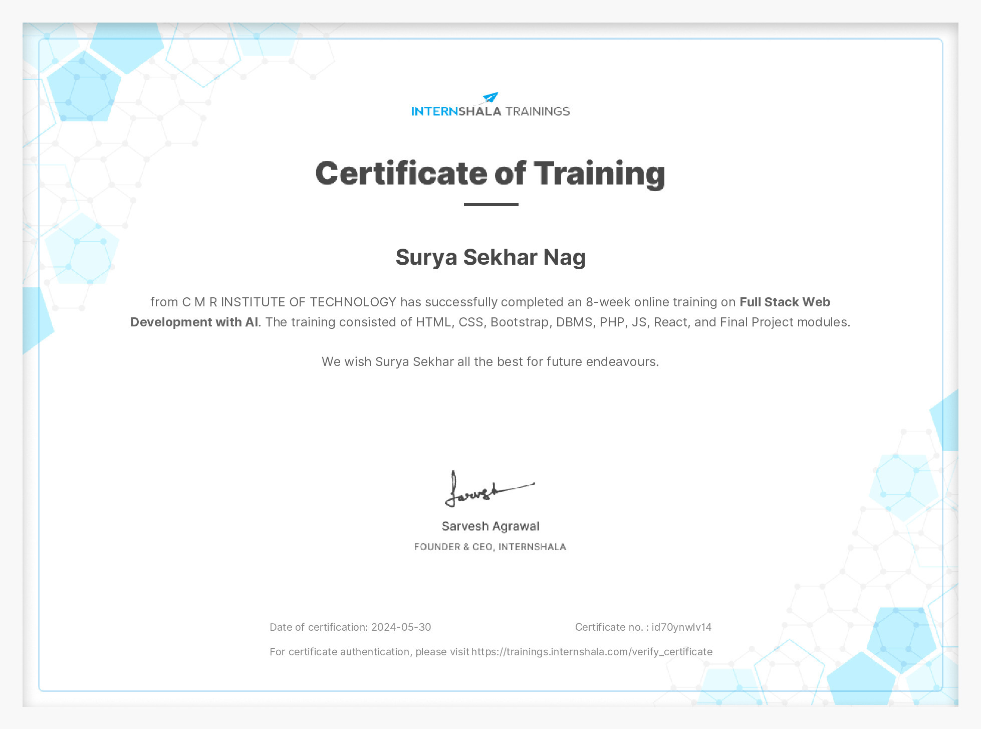 Certificate of completion