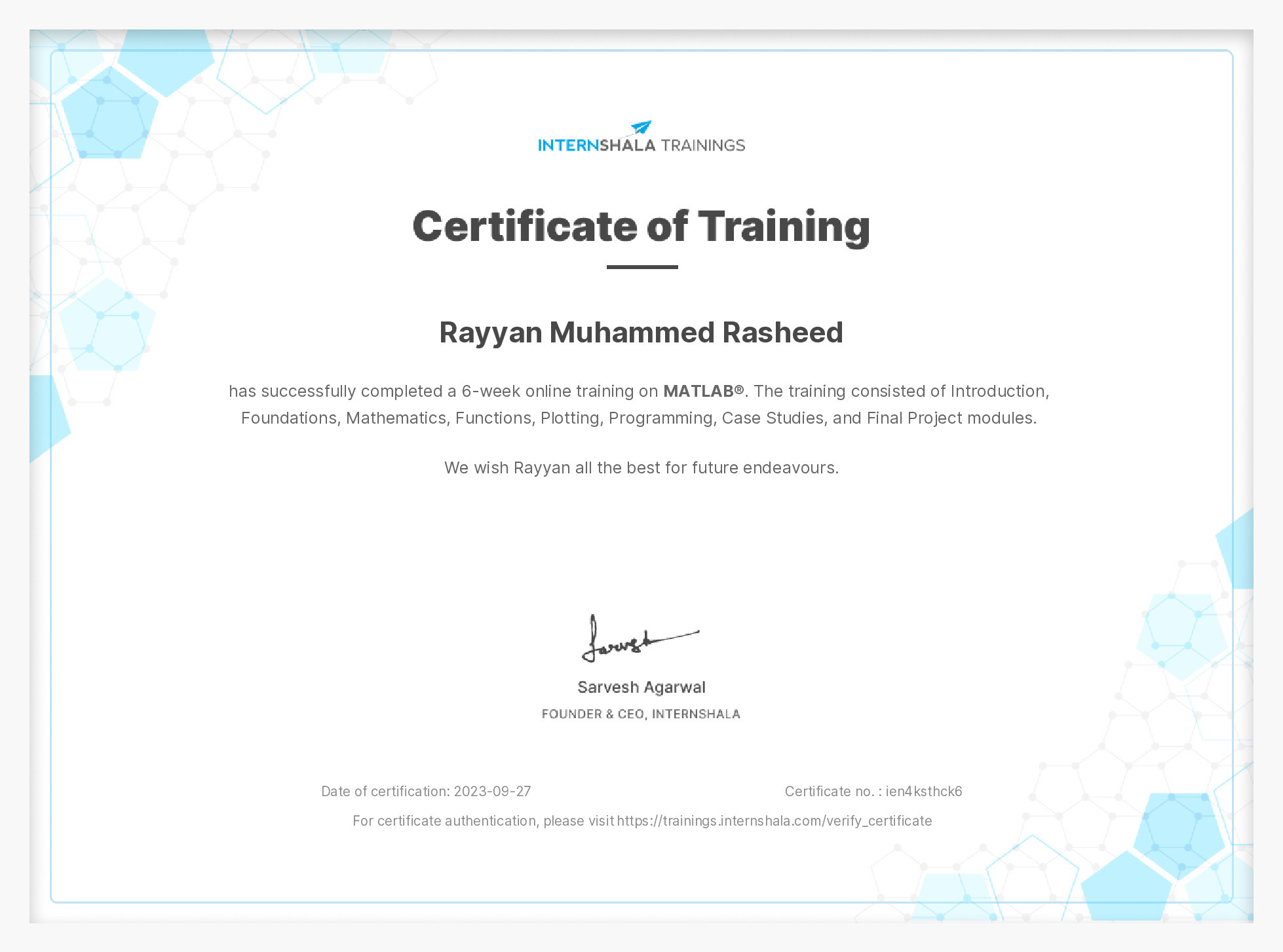 Certificate of completion