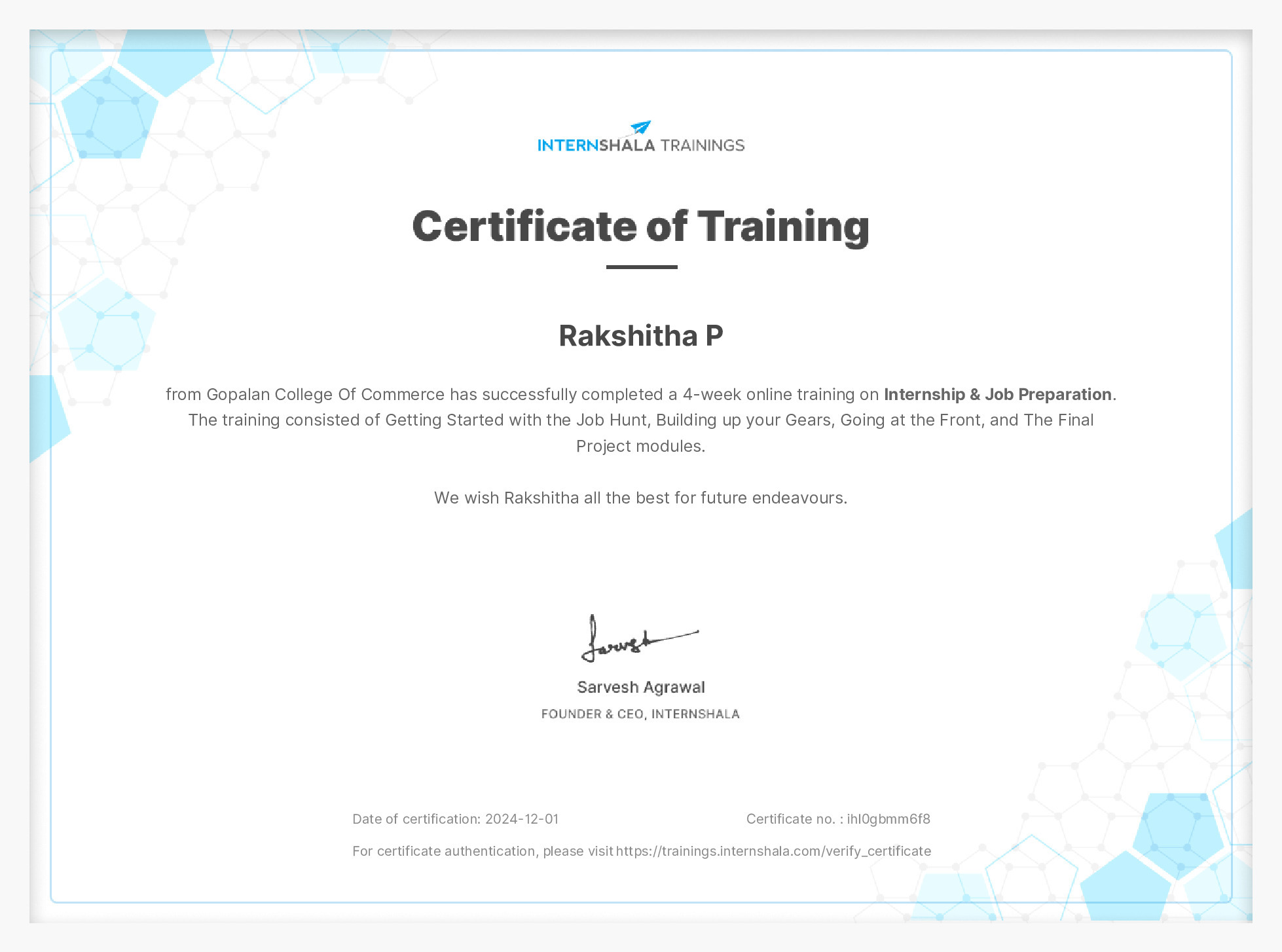 Certificate of completion