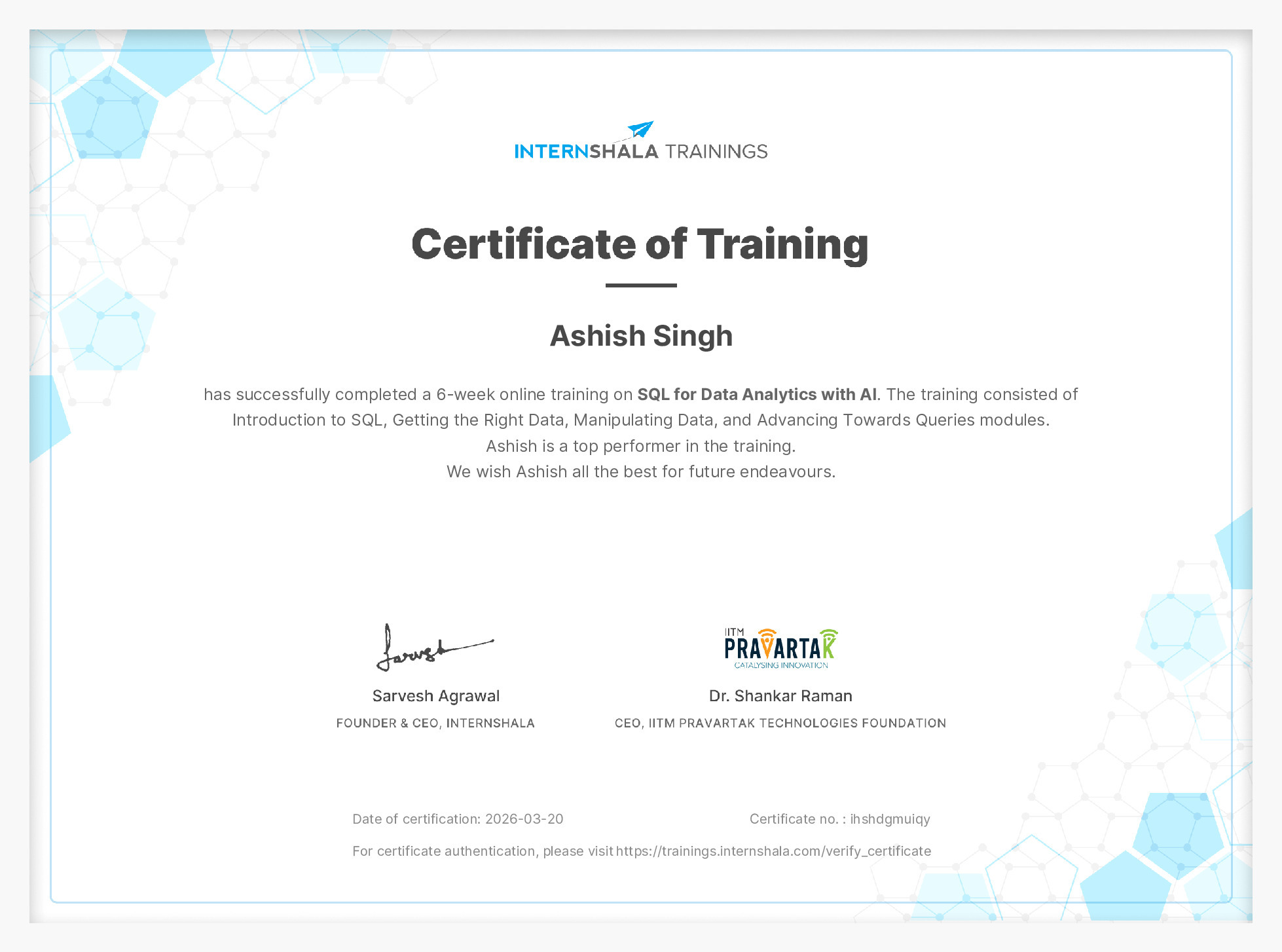 Certificate of completion