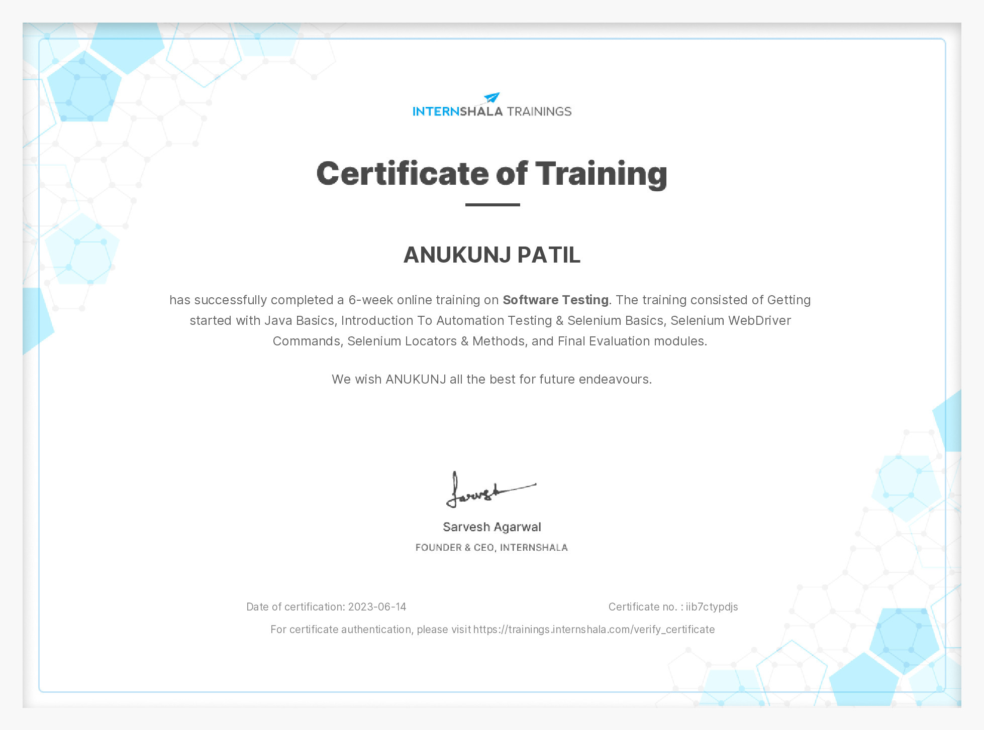 Certificate of completion