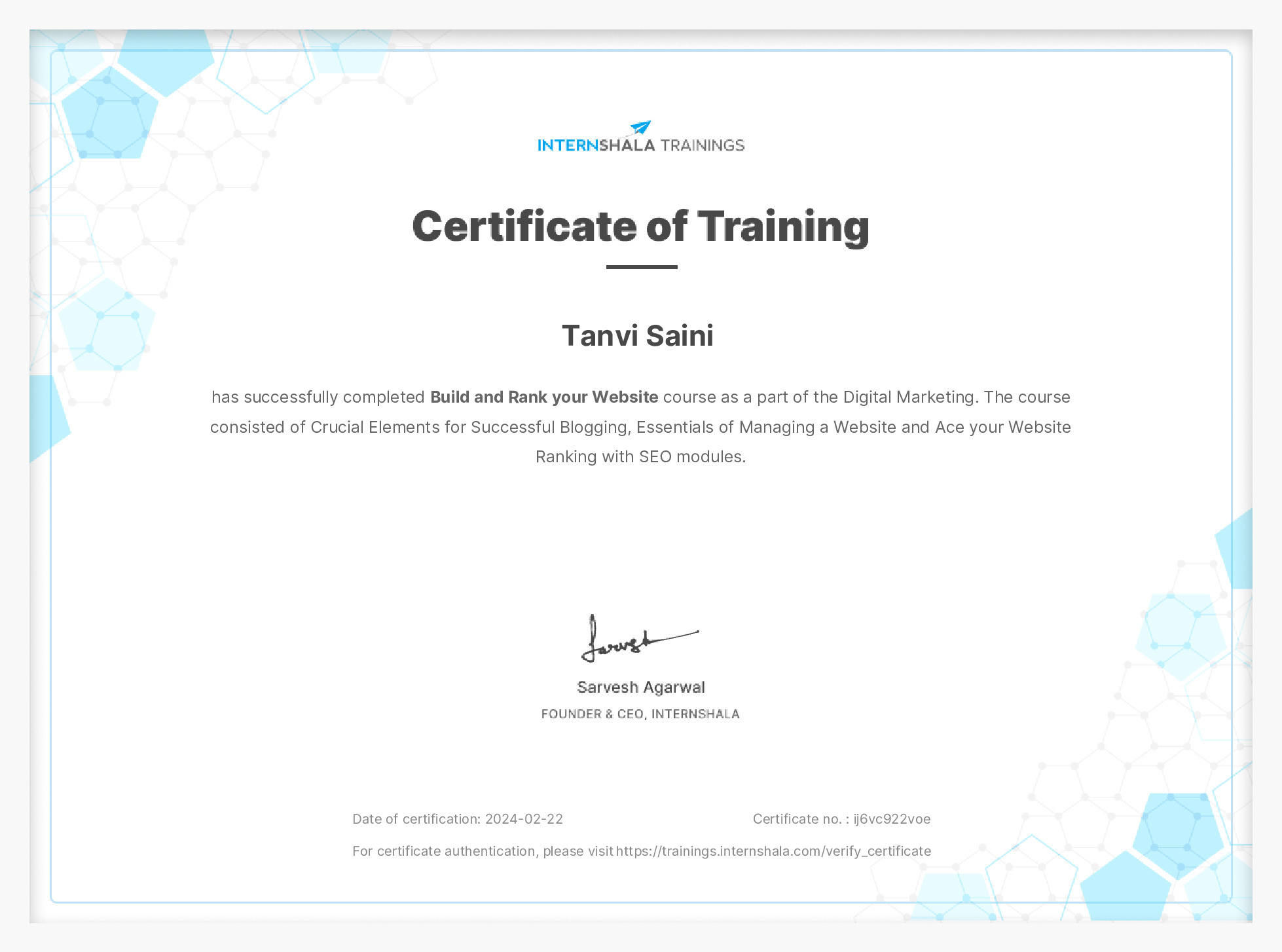 Certificate of completion