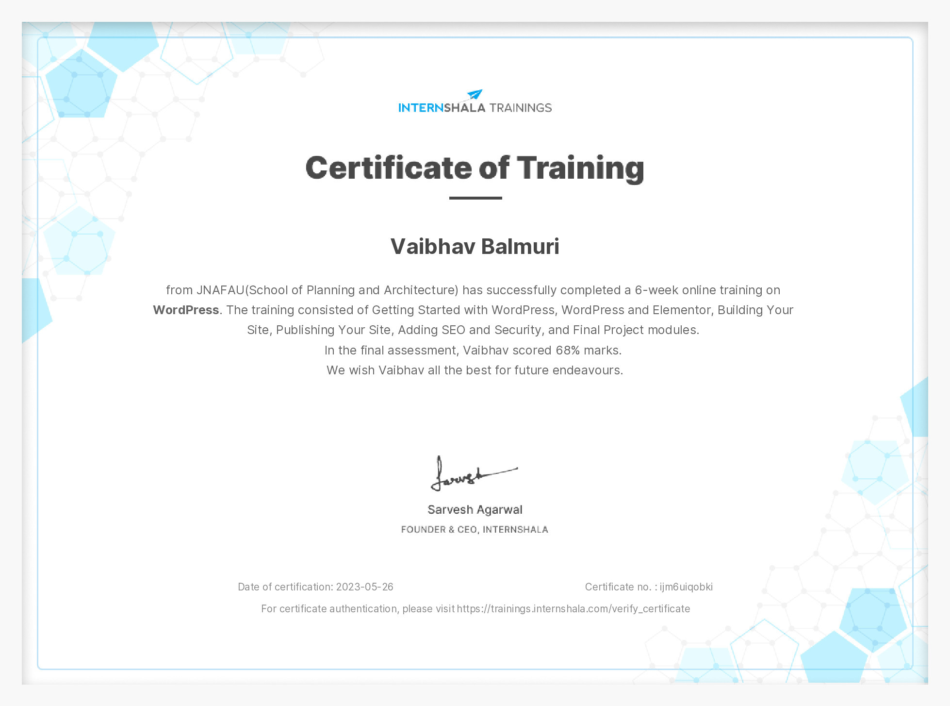 Certificate of completion