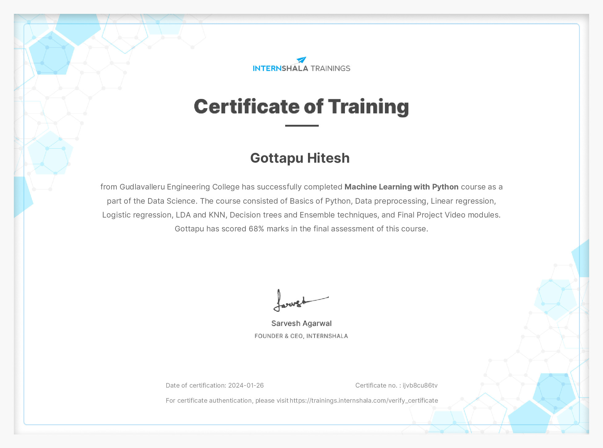 Certificate of completion