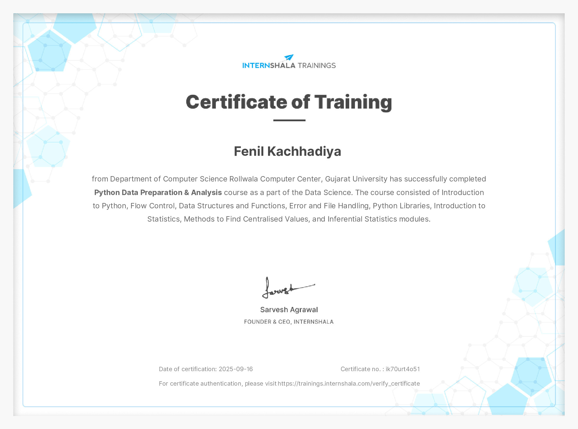 Certificate of completion