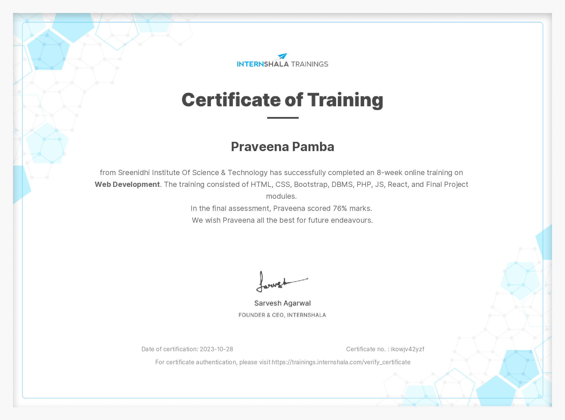 Certificate of completion