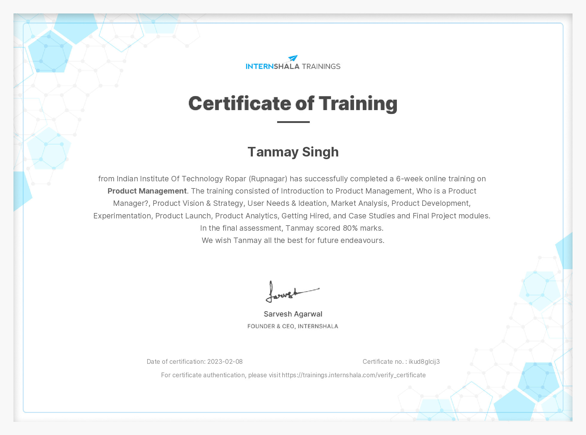 Certificate of completion