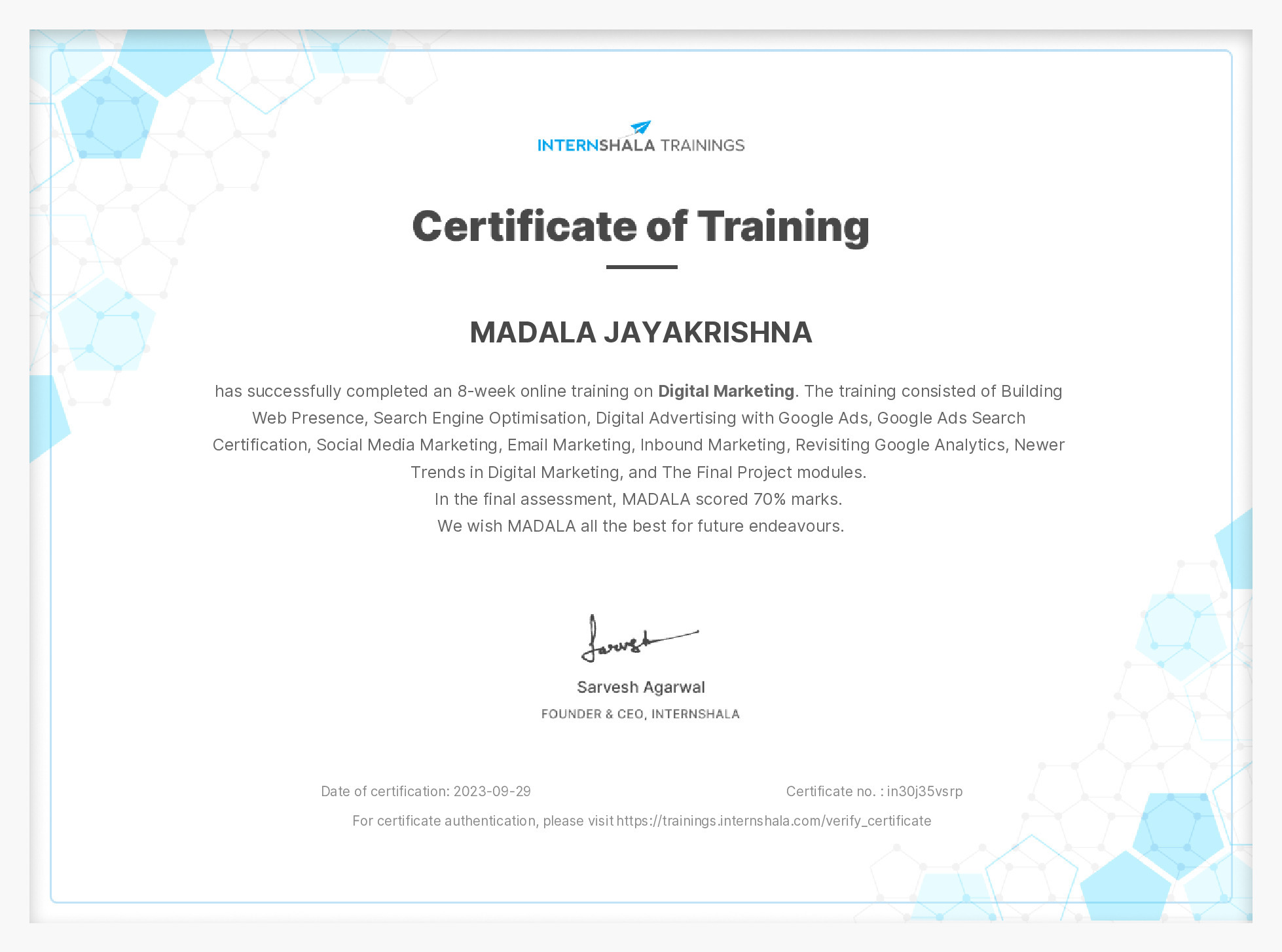 Certificate of completion
