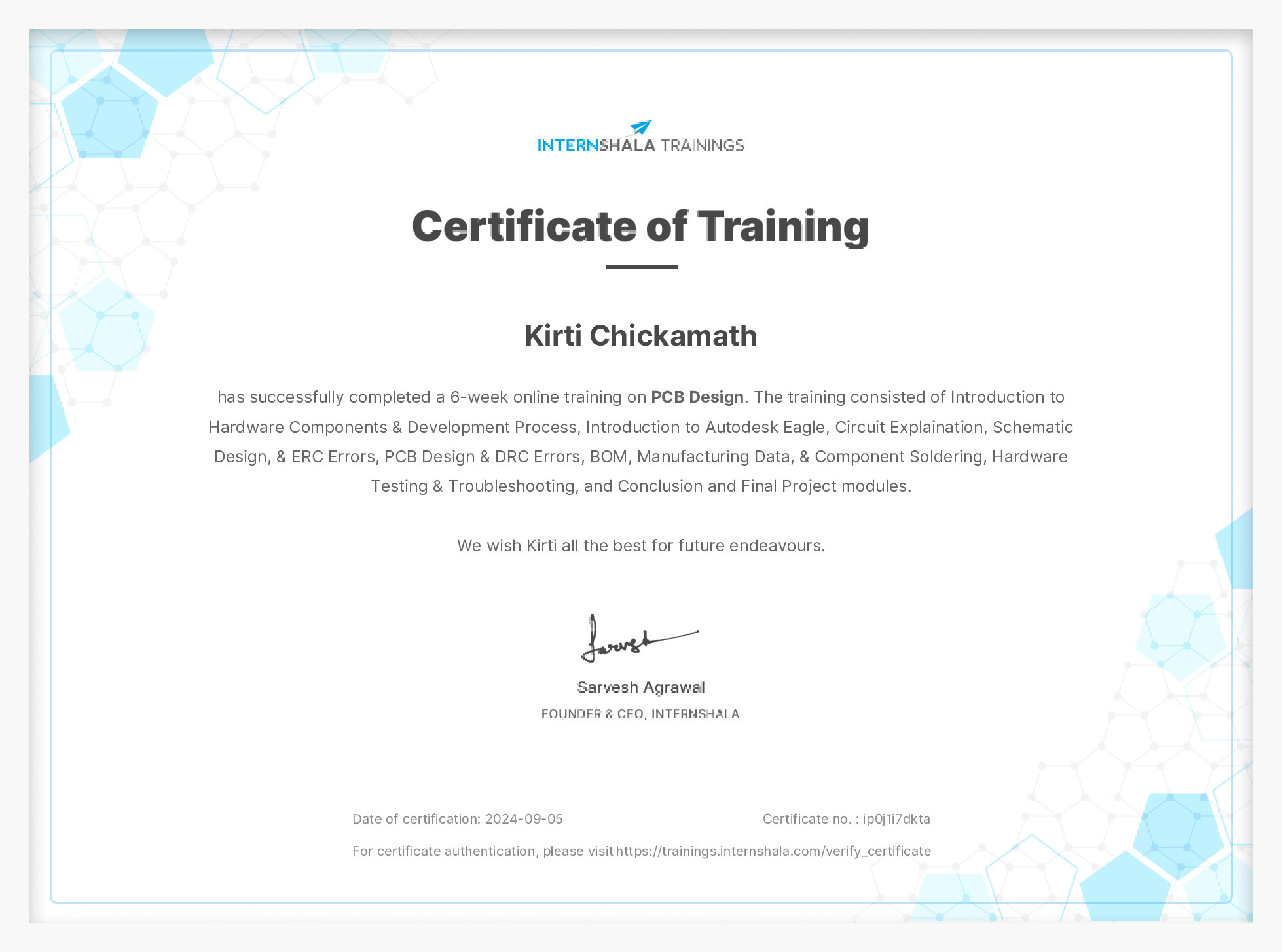Certificate of completion