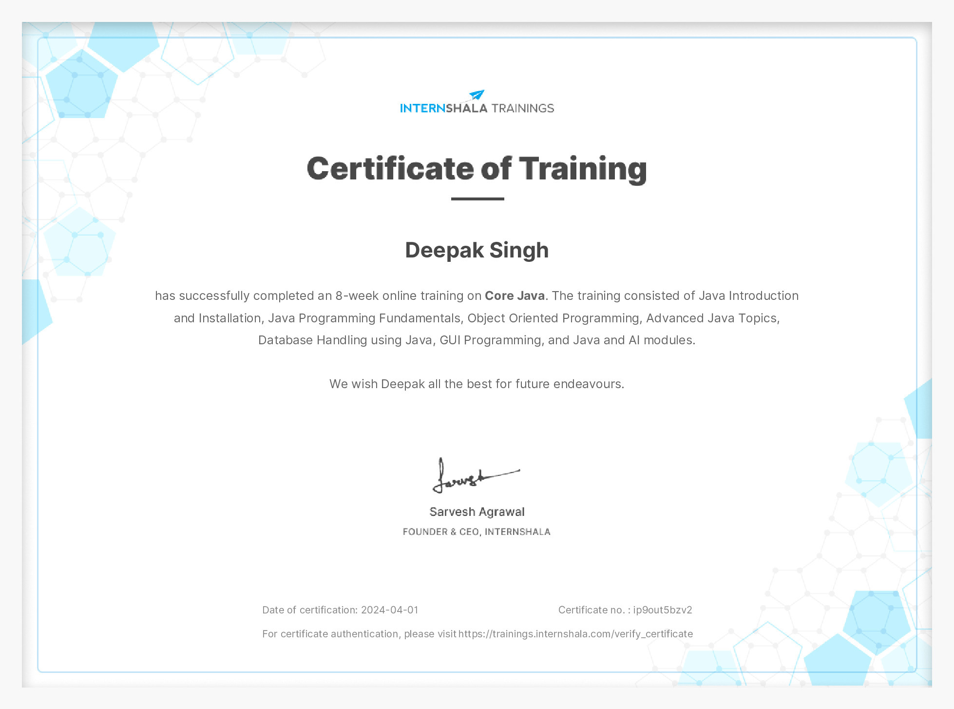 Certificate of completion