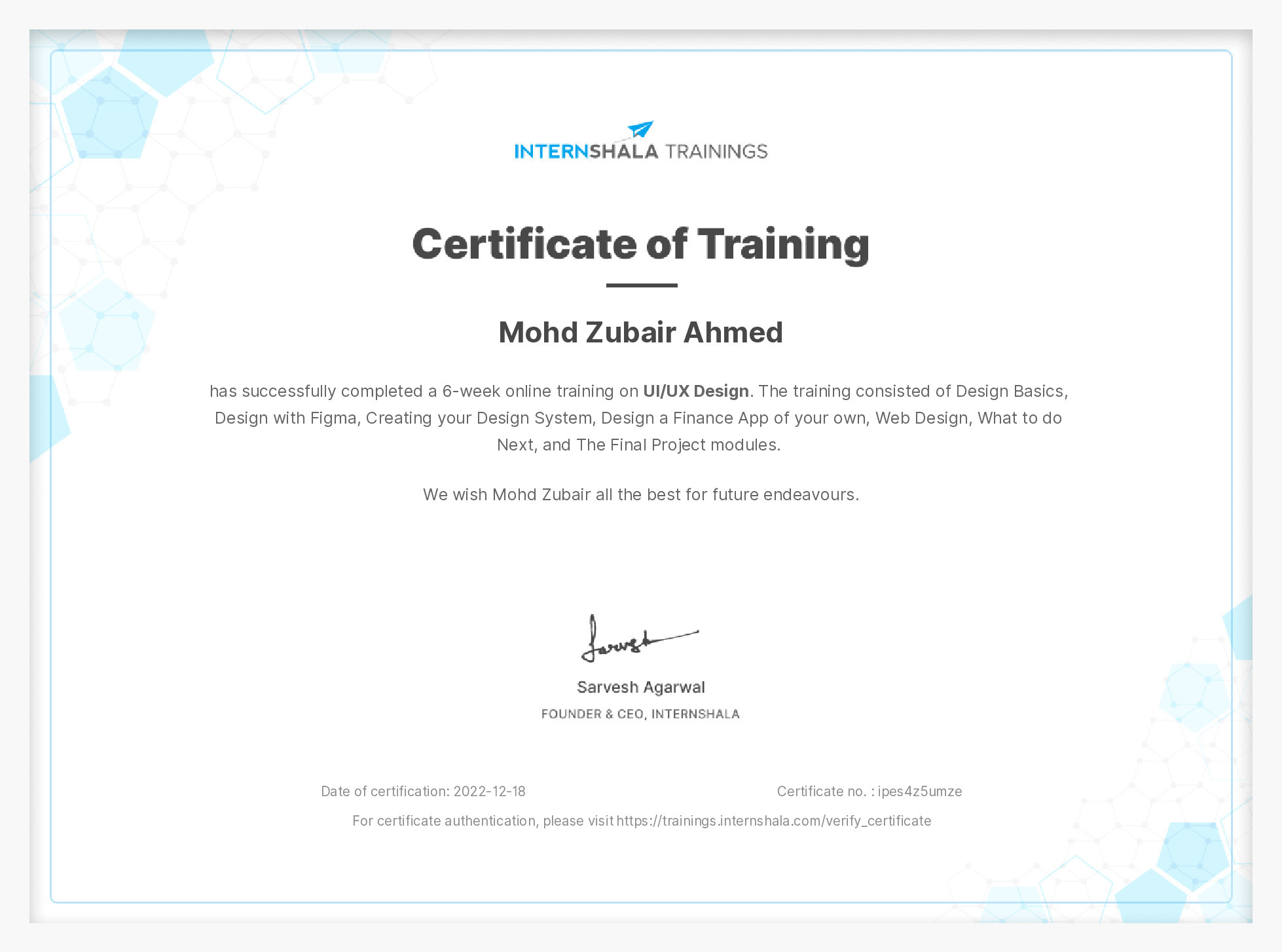 Certificate of completion