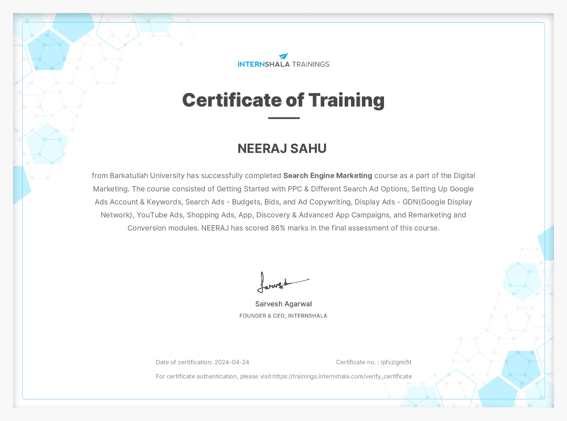 Certificate of completion