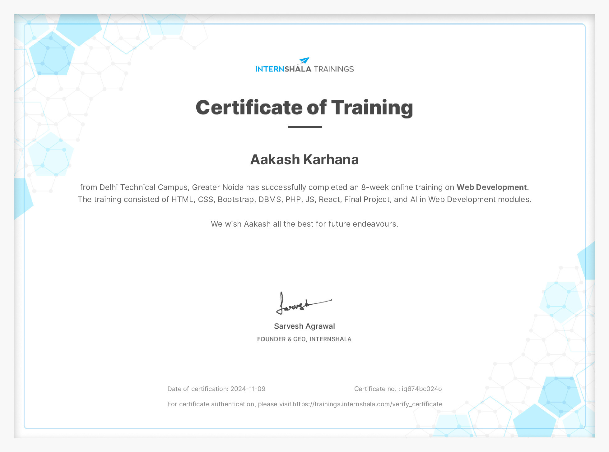 Certificate of completion