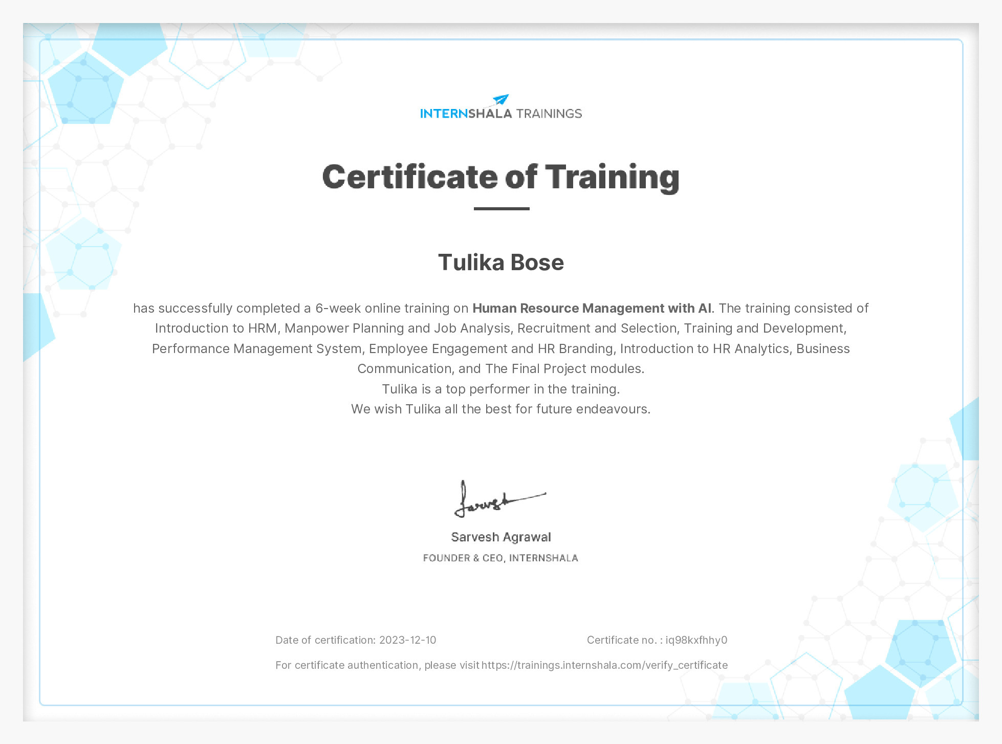 Certificate of completion