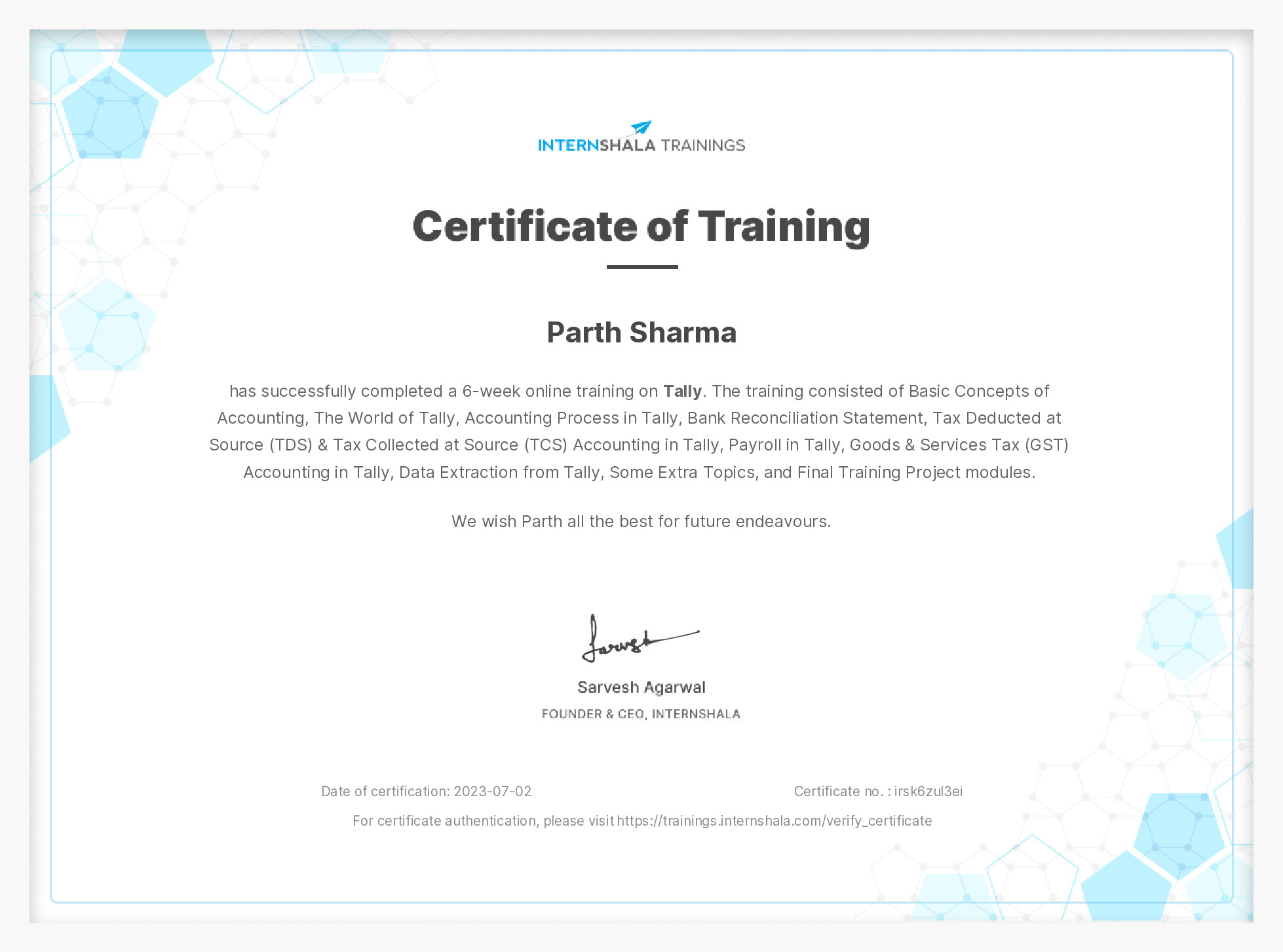 Certificate of completion
