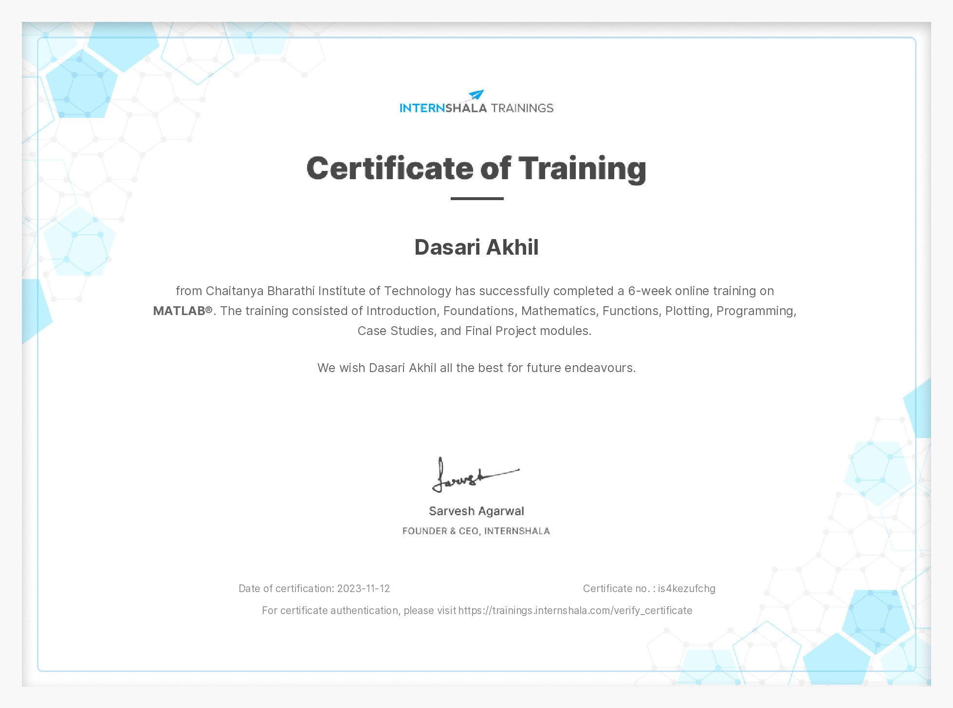Certificate of completion