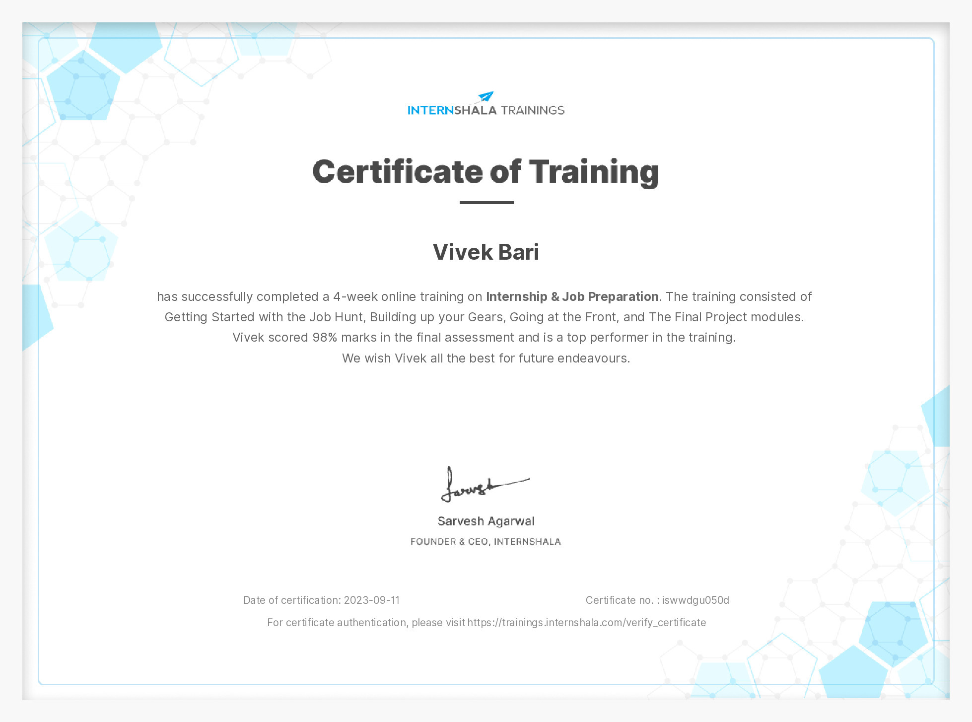 Certificate of completion