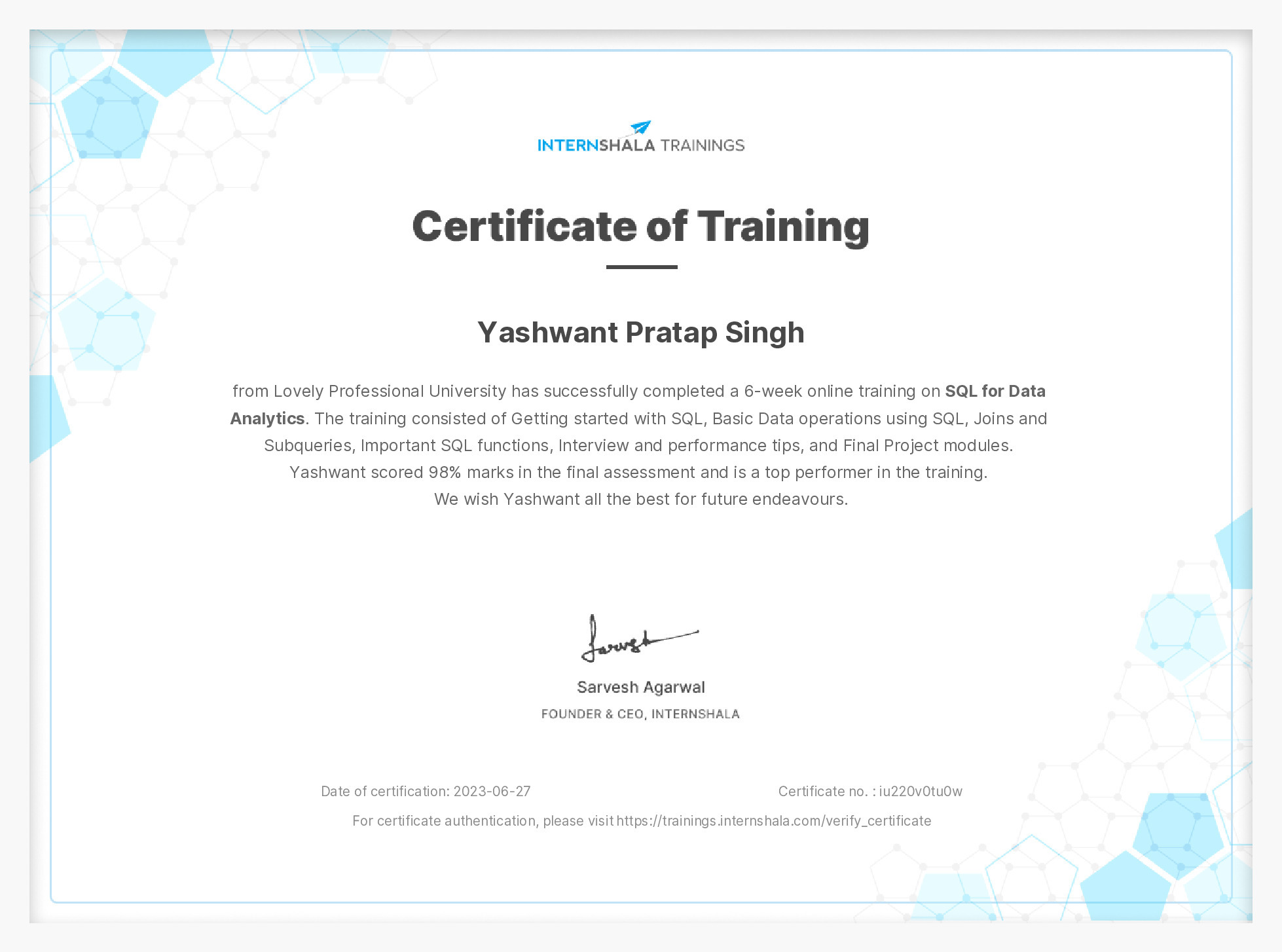Certificate of completion