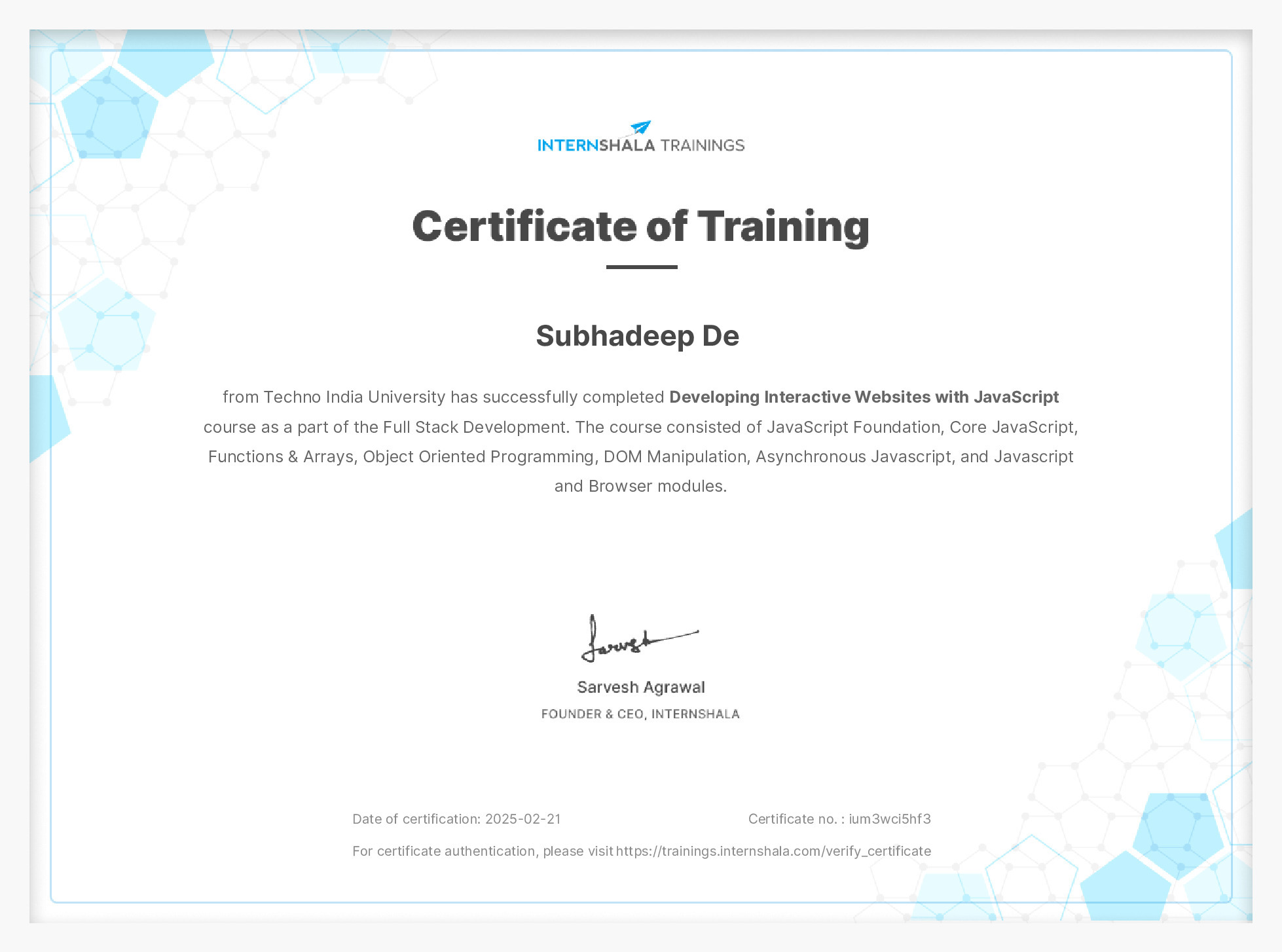 Certificate of completion