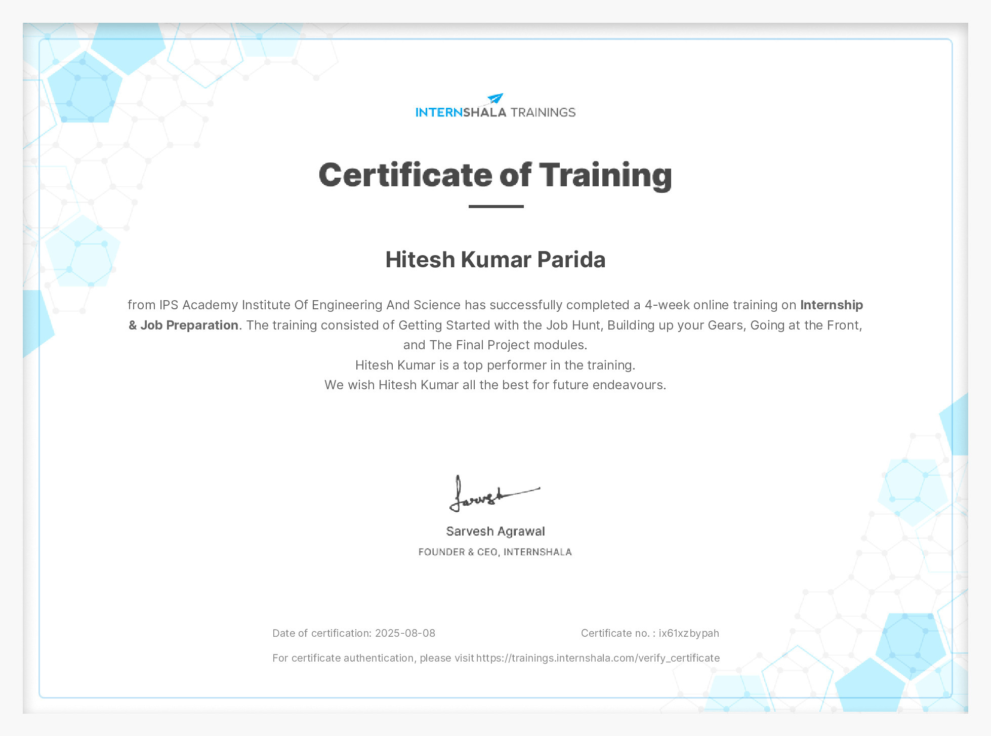Certificate of completion