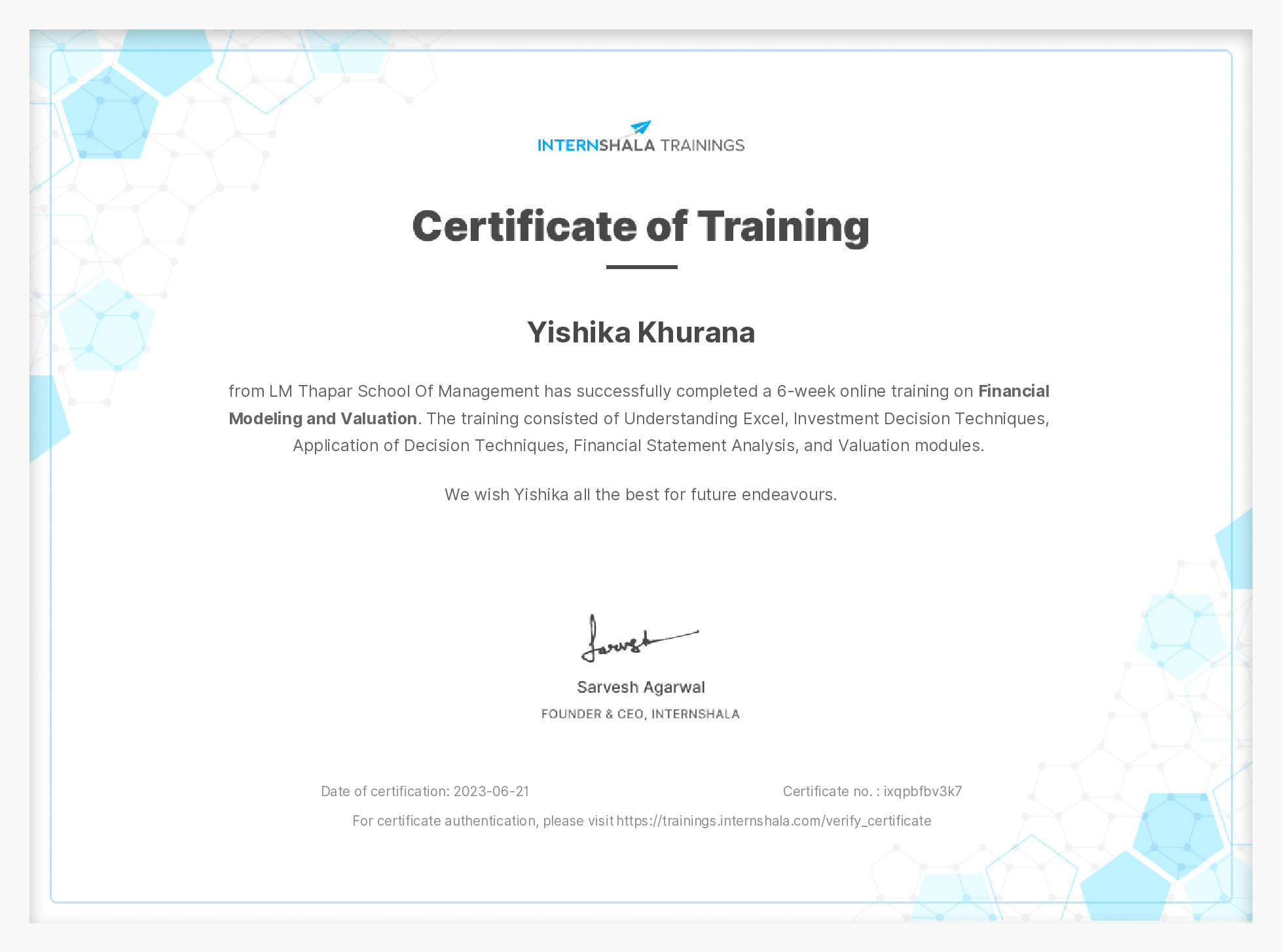 Certificate of completion