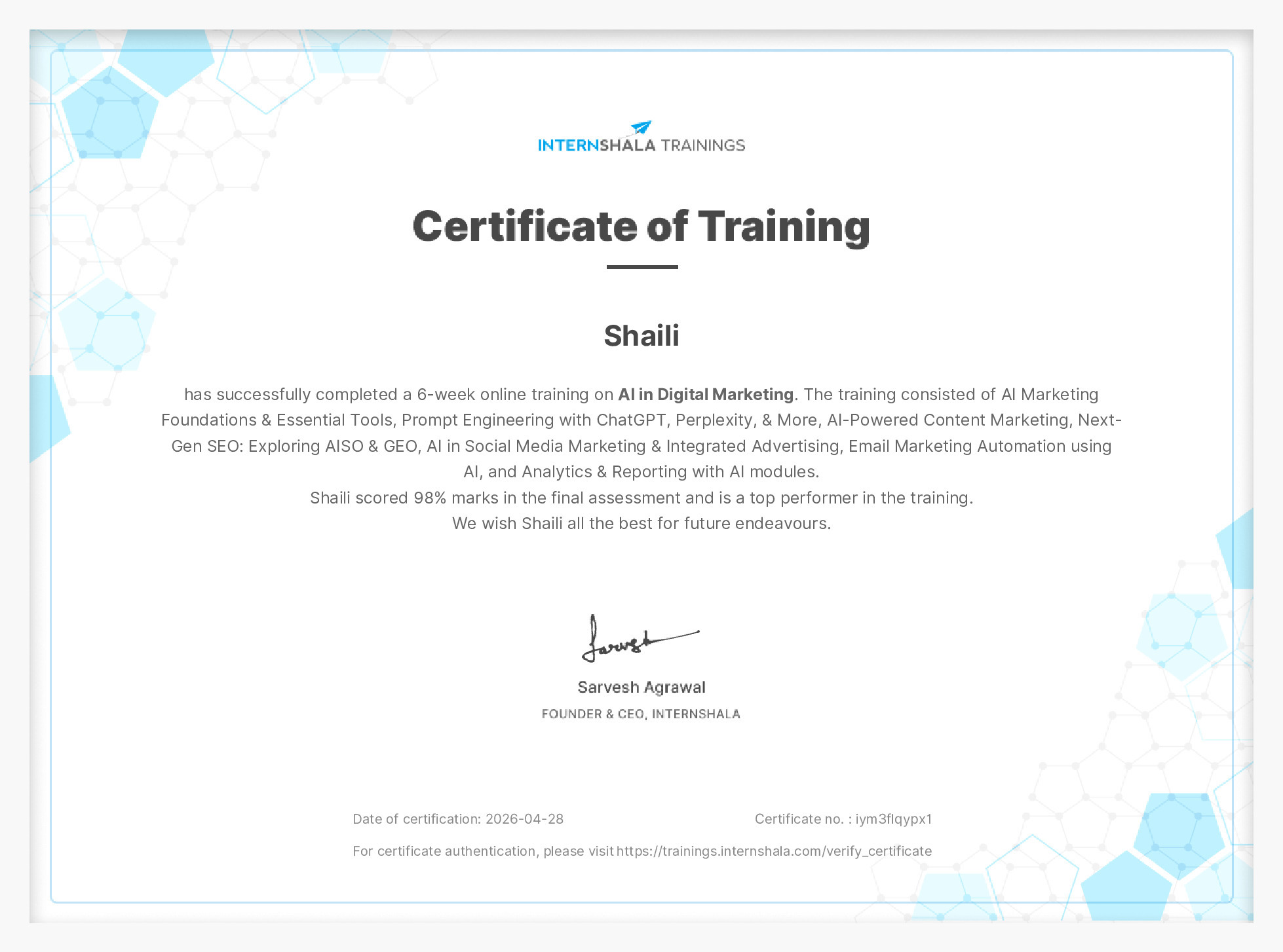 Certificate of completion