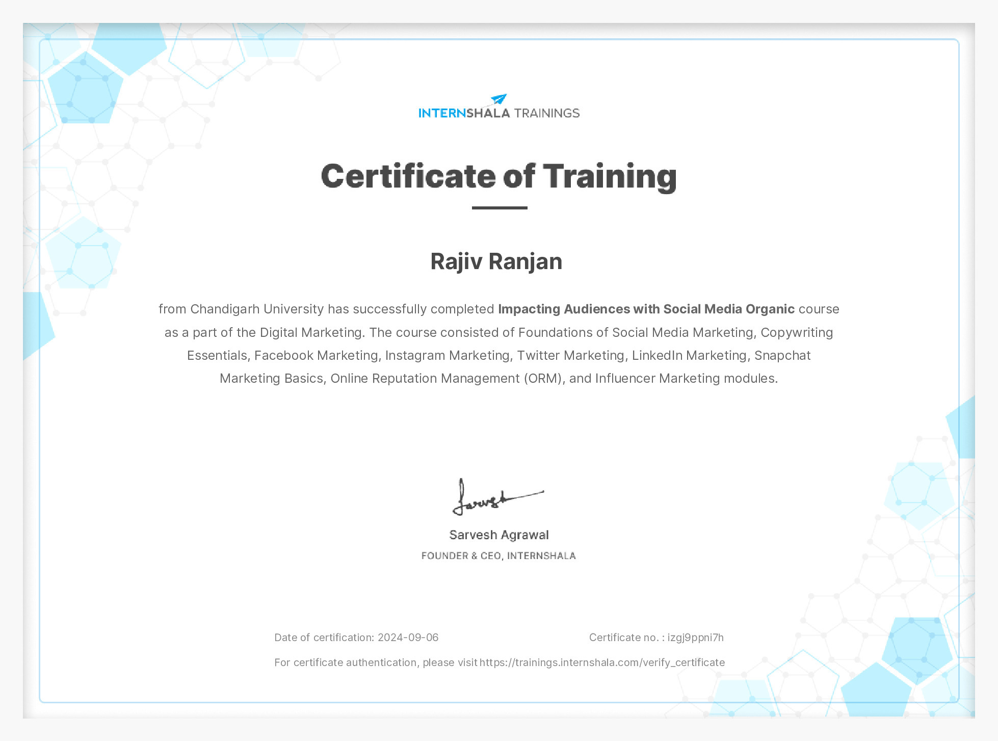 Certificate of completion