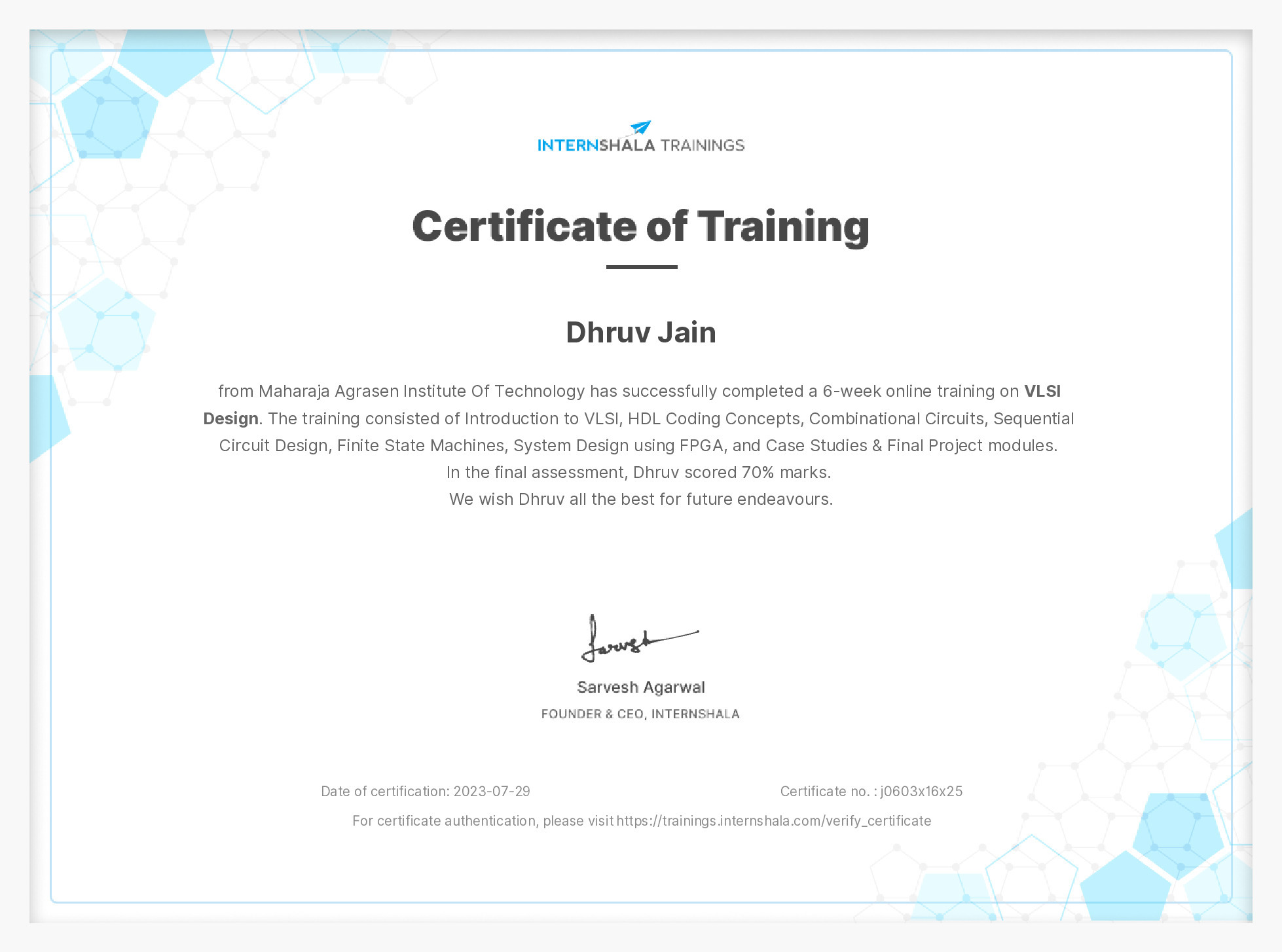 Certificate of completion