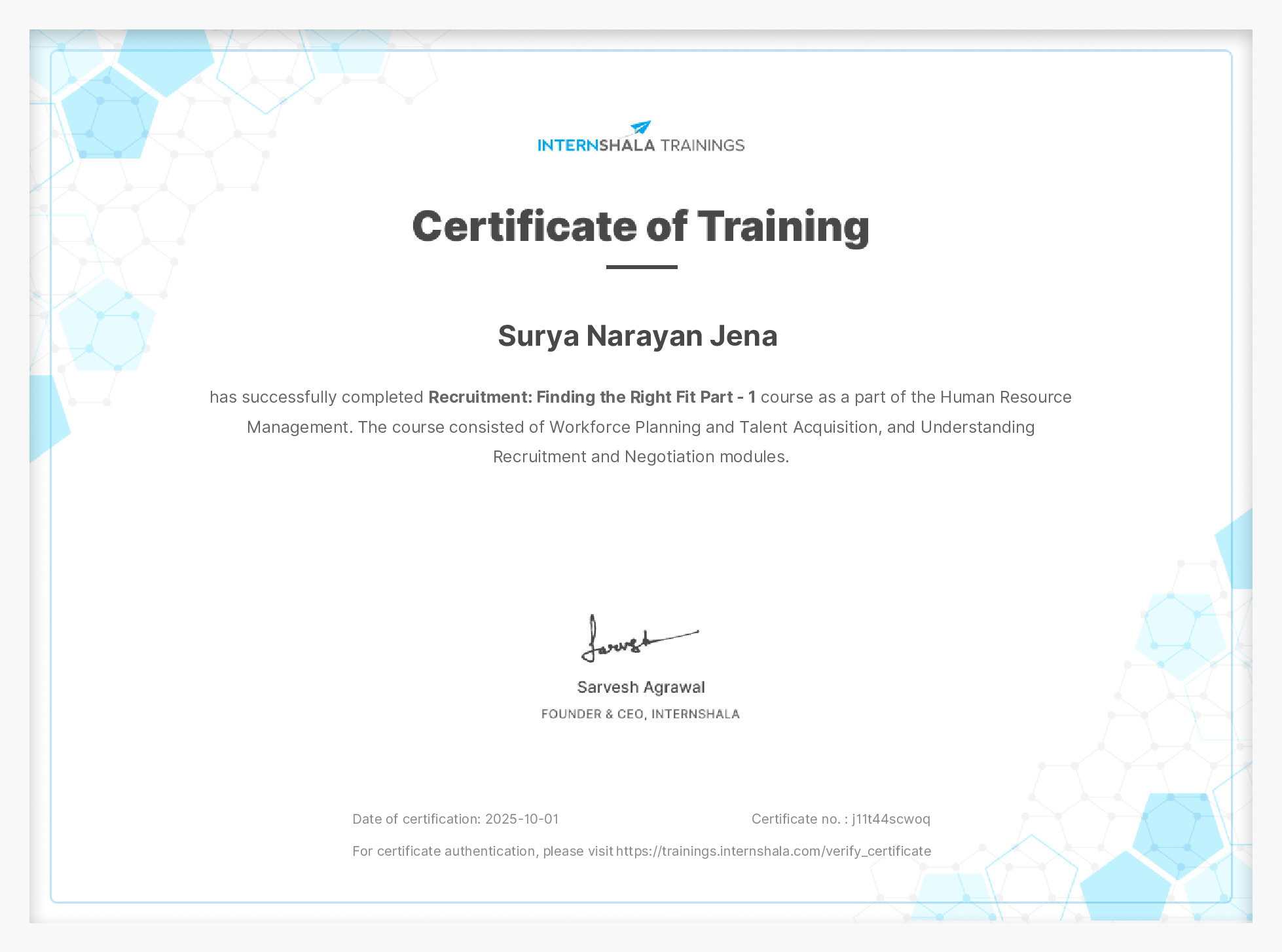 Certificate of completion