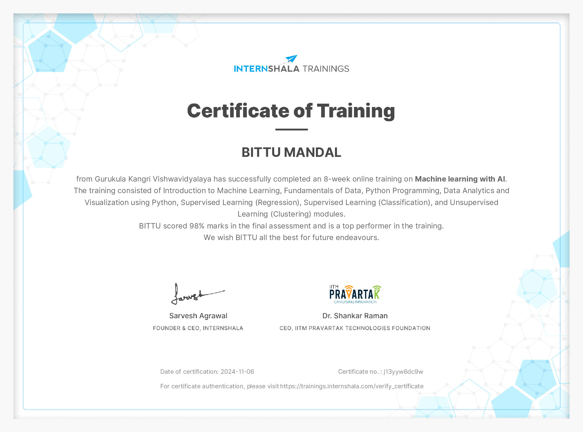 Certificate of completion