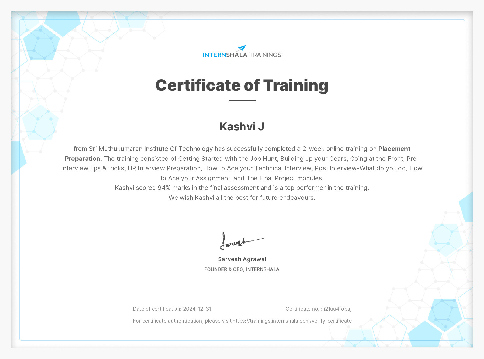 Certificate of completion