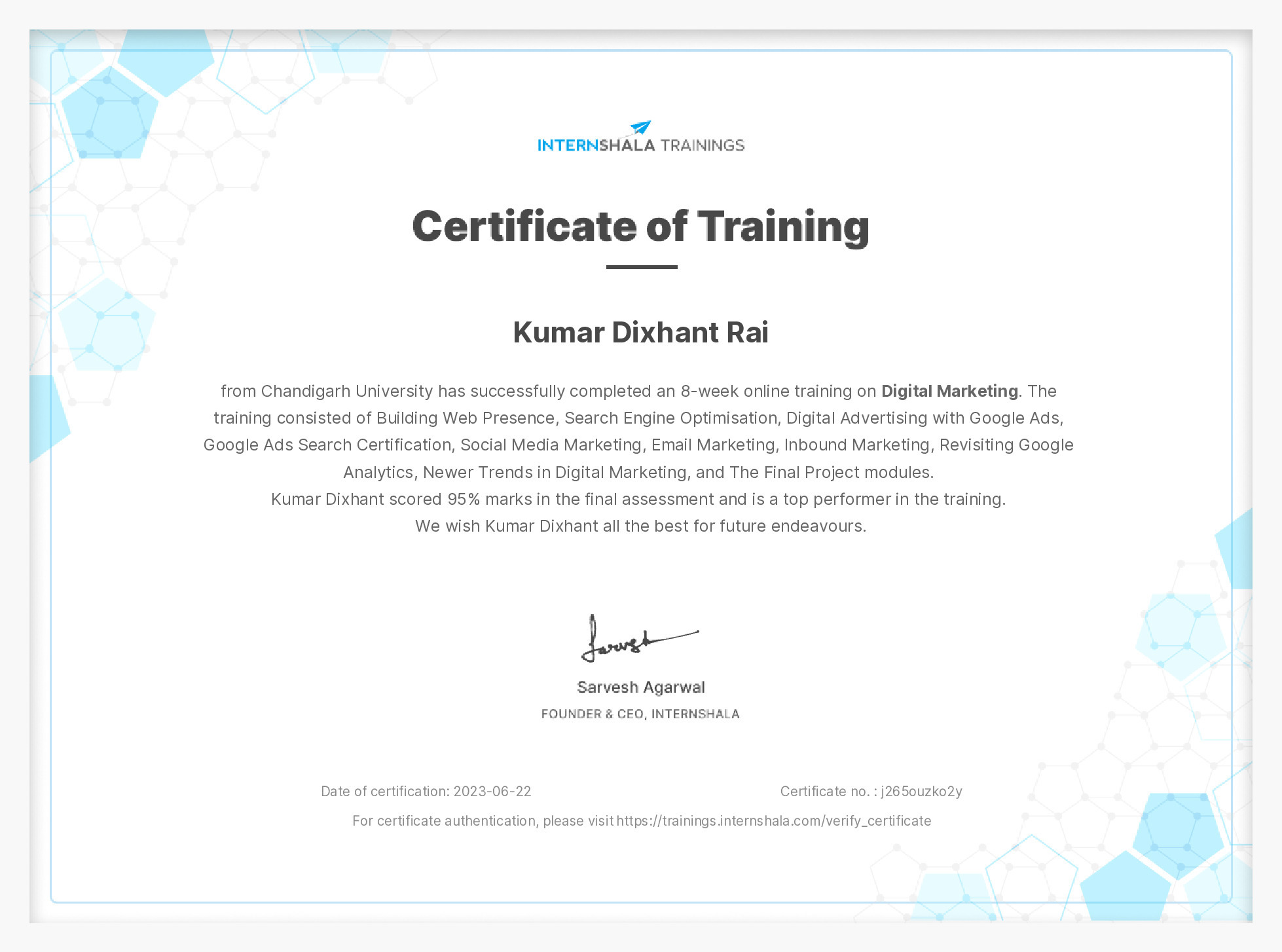 Certificate of completion