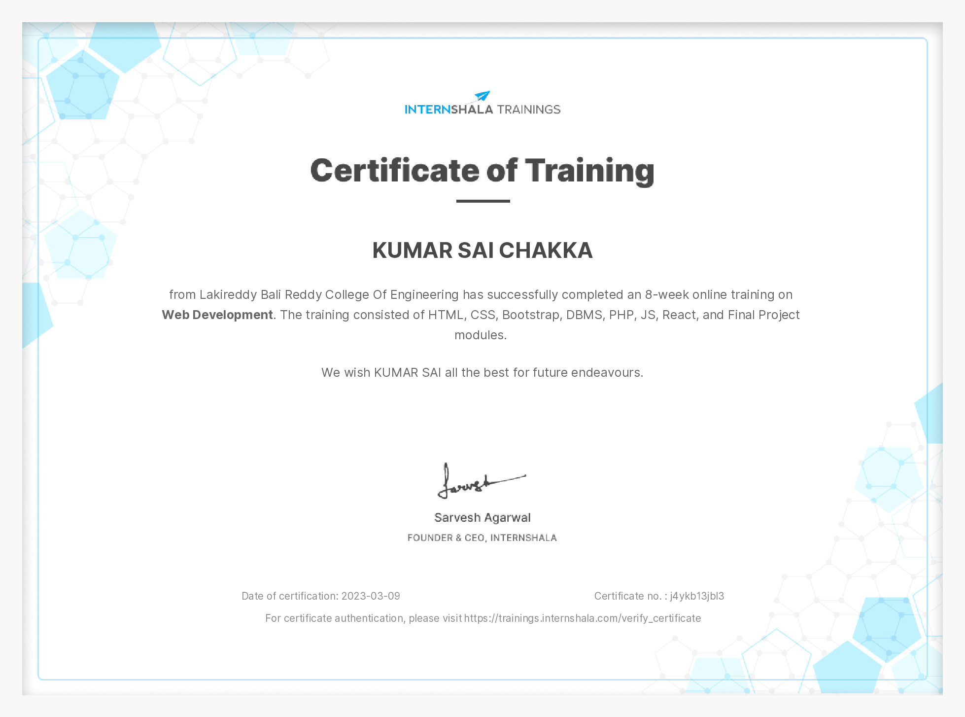 Certificate of completion