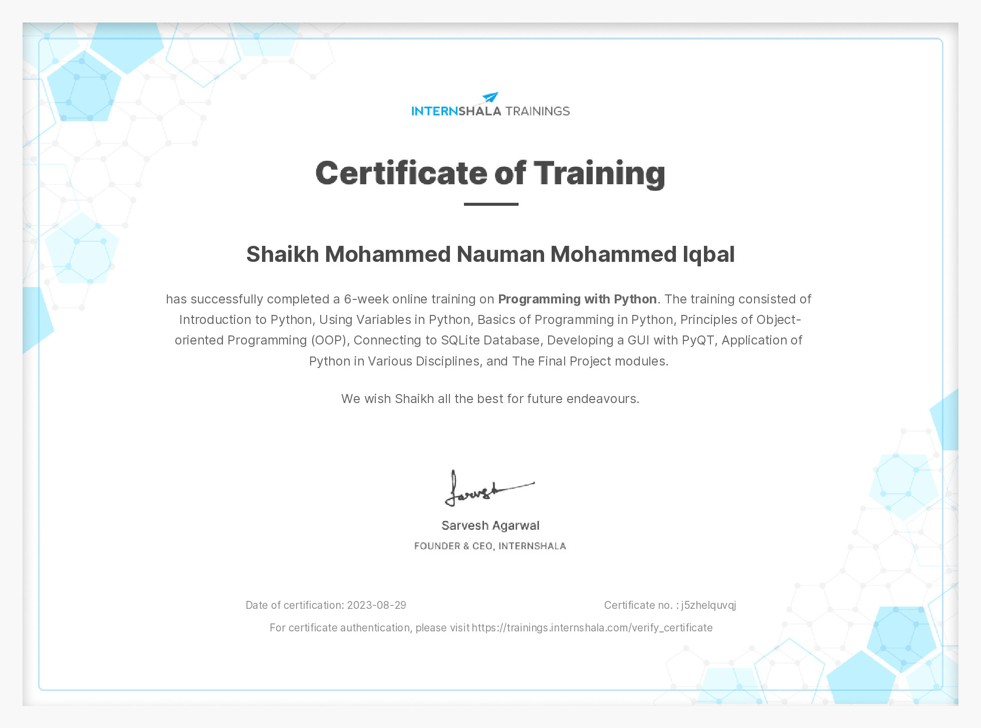 Certificate of completion