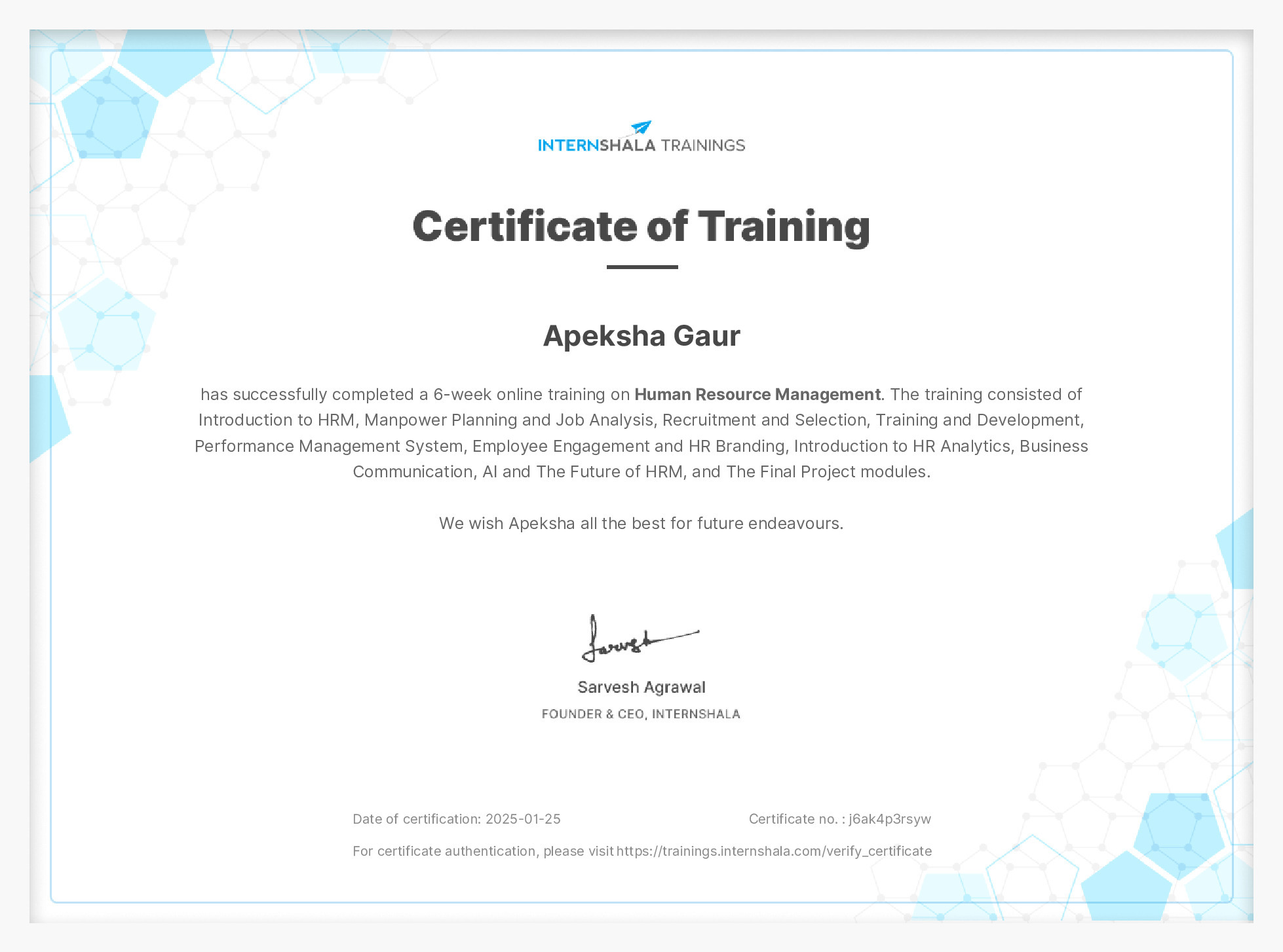 Certificate of completion